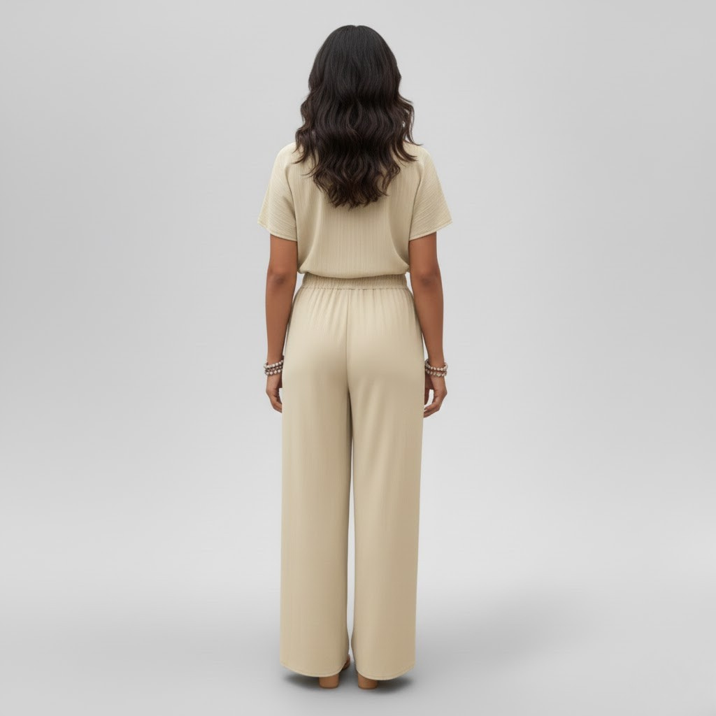 Modern round neck blouse and pants set