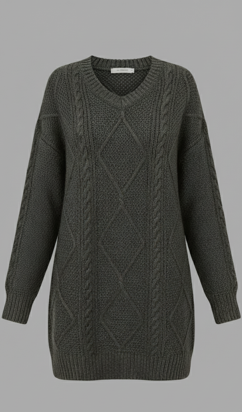 Cable-Knit Round Neck Sweater Dress