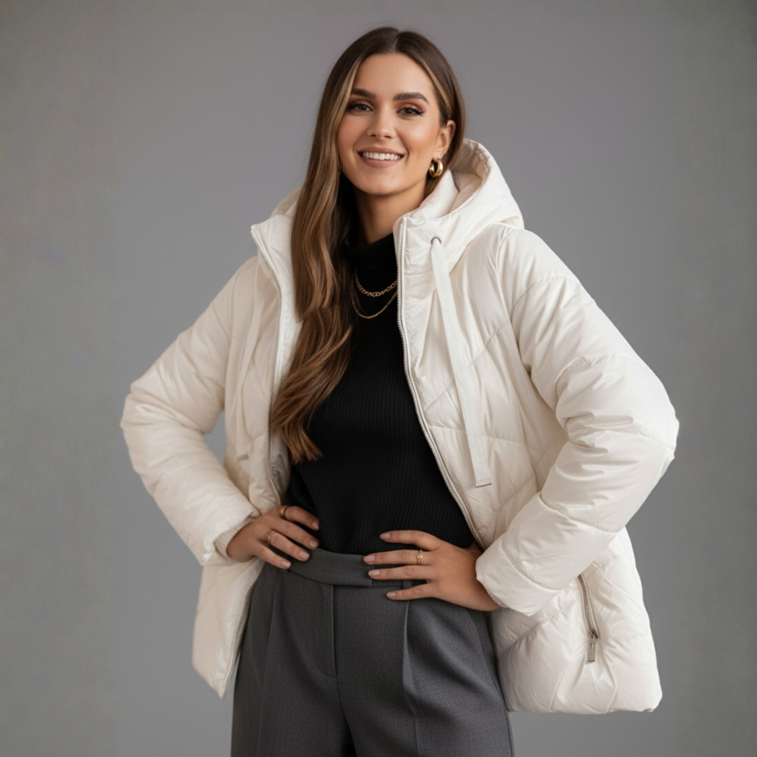 Drawstring Hooded Winter Coat