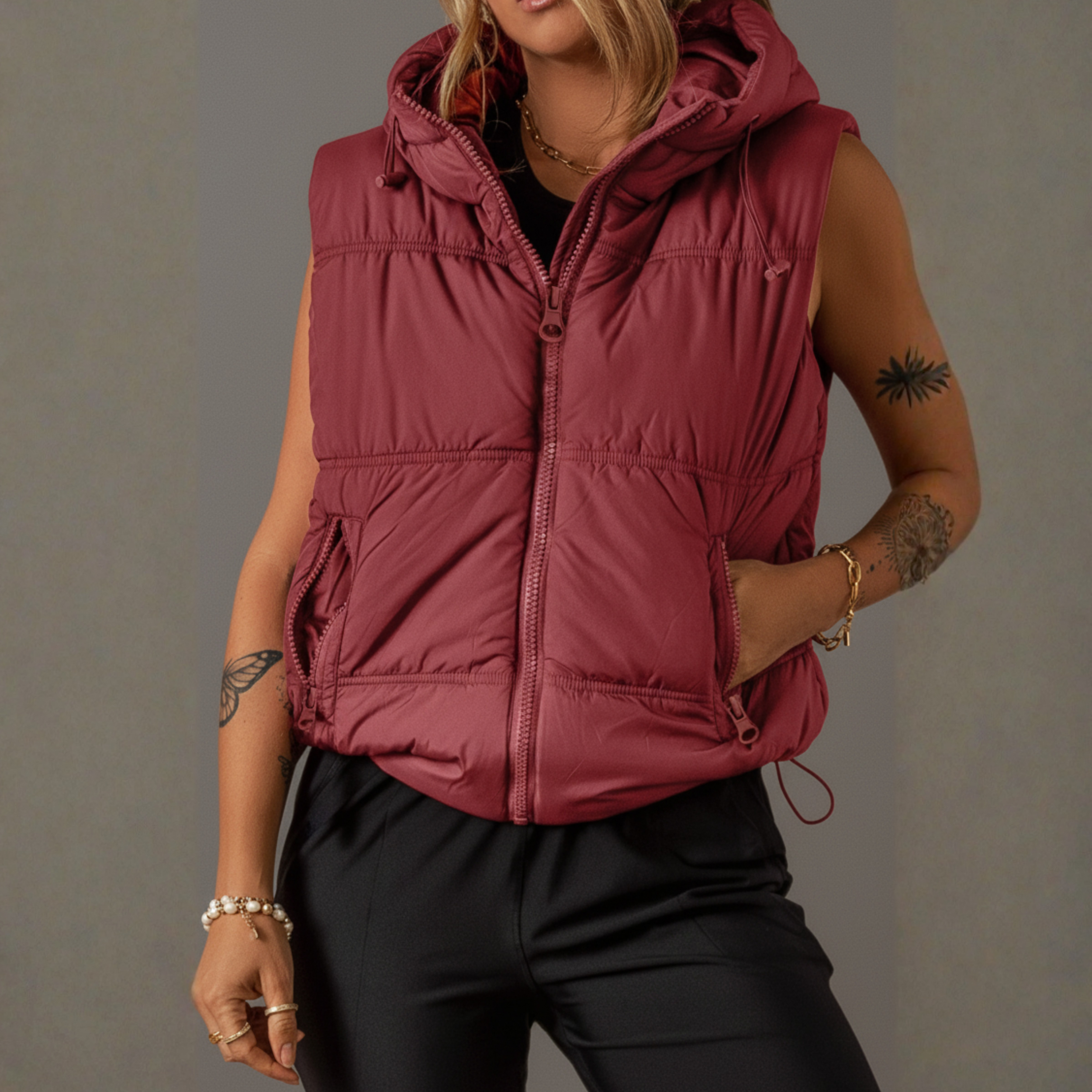Hooded Drawstring Vest