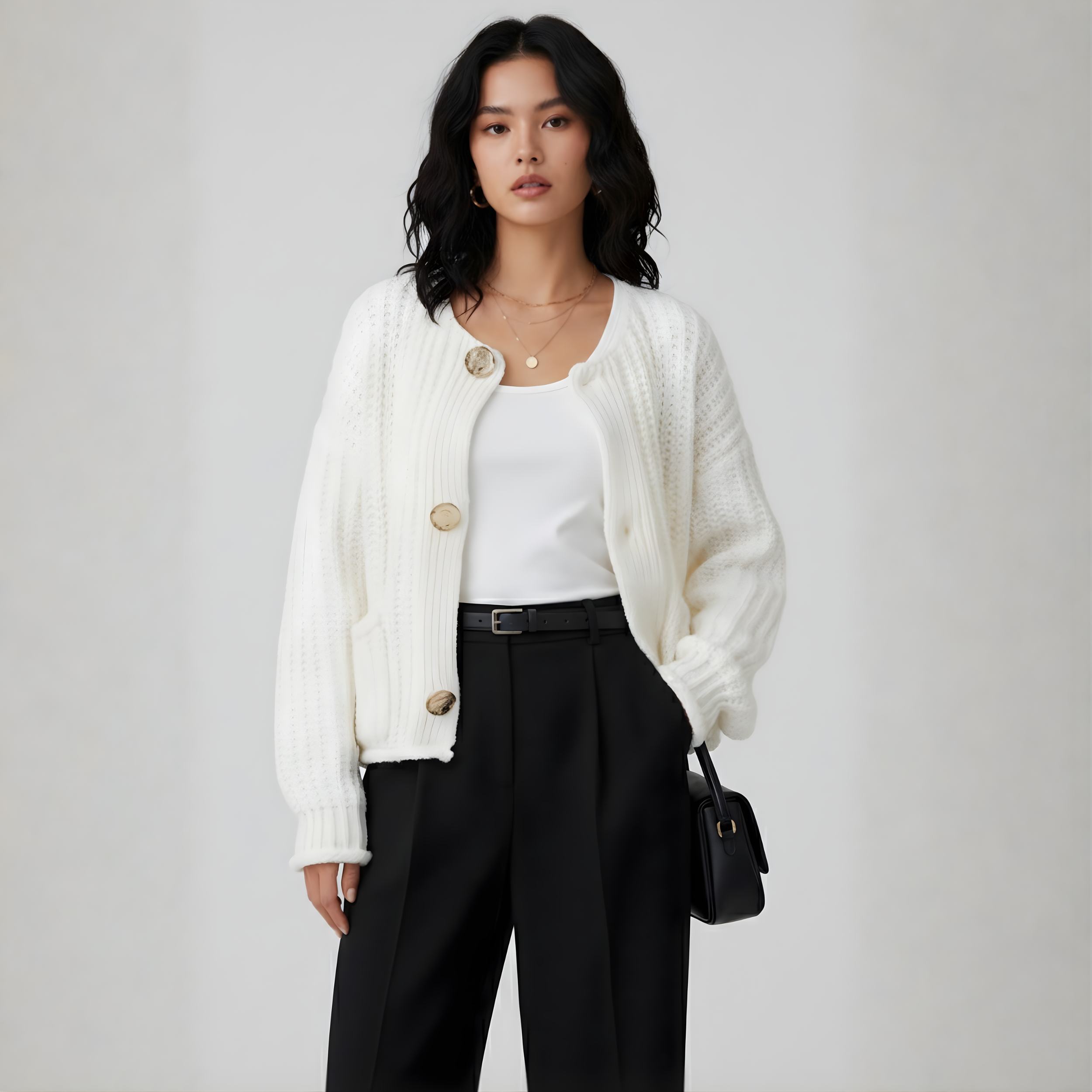 Button Up Dropped Shoulder Cardigan