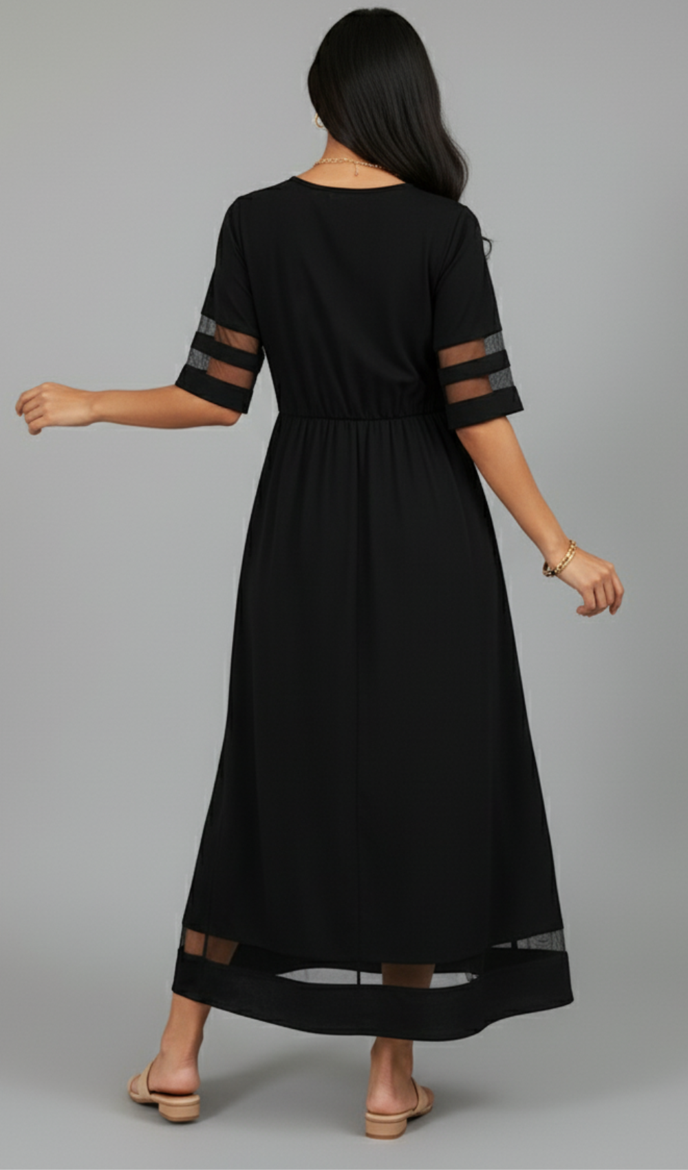Elegant Round-Neck Half-Sleeve Dress