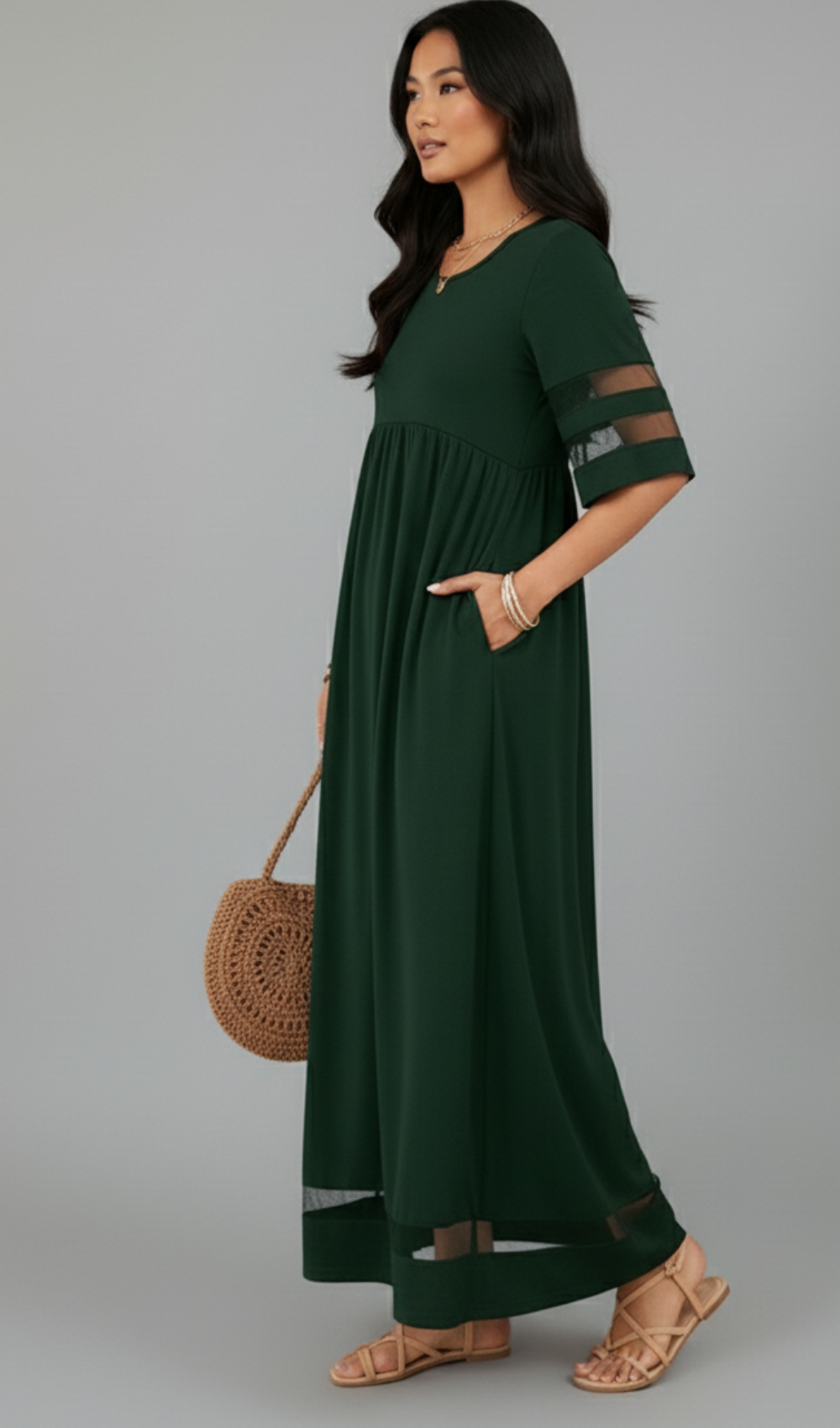 Elegant Round-Neck Half-Sleeve Dress