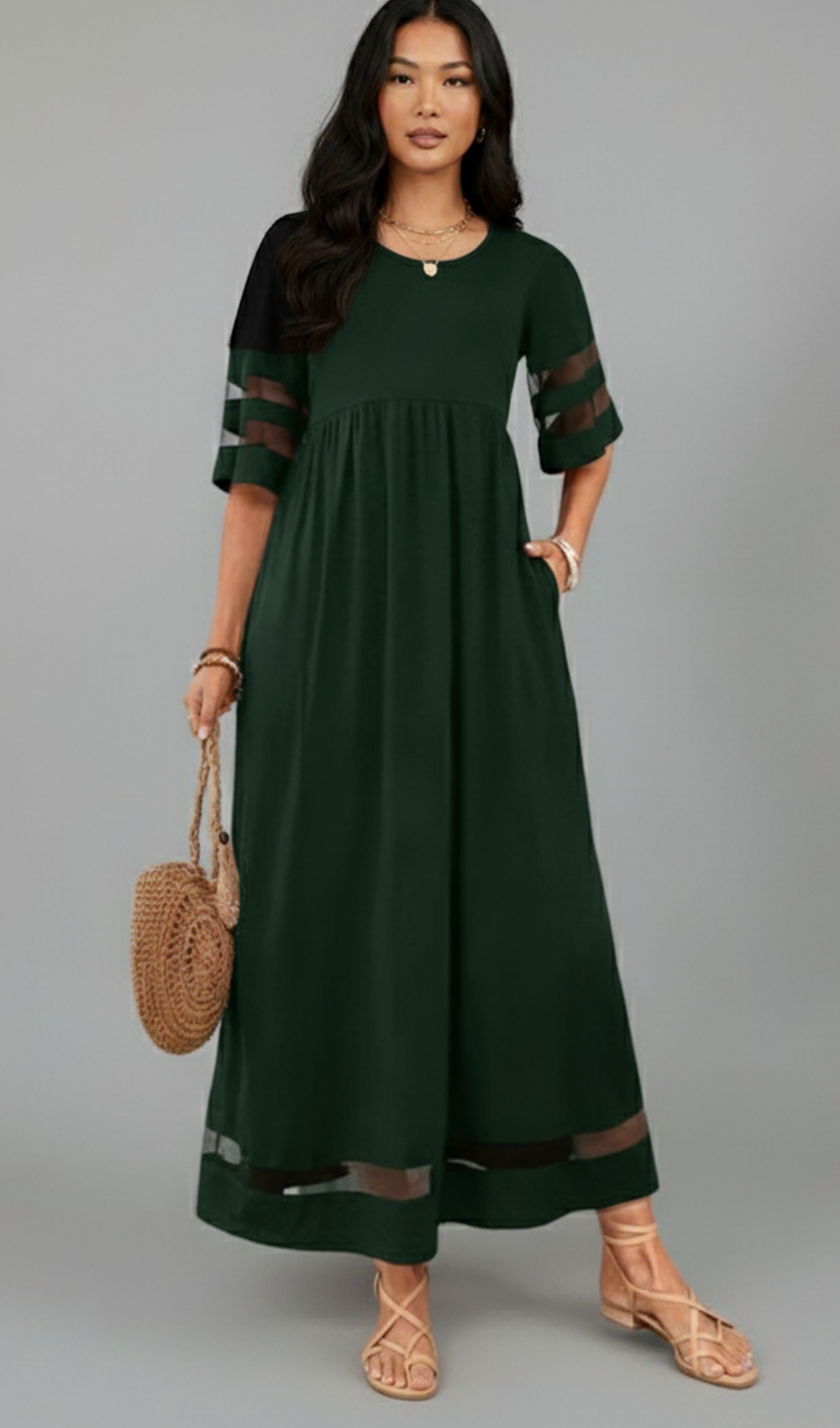 Elegant Round-Neck Half-Sleeve Dress