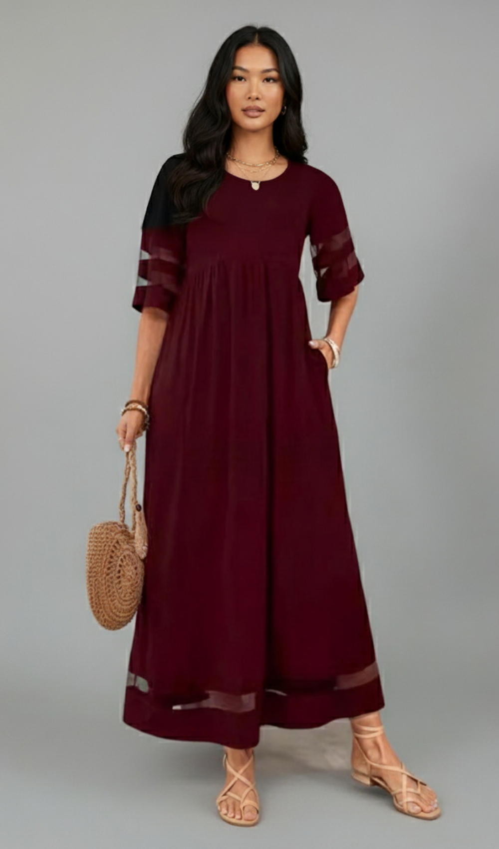 Elegant Round-Neck Half-Sleeve Dress