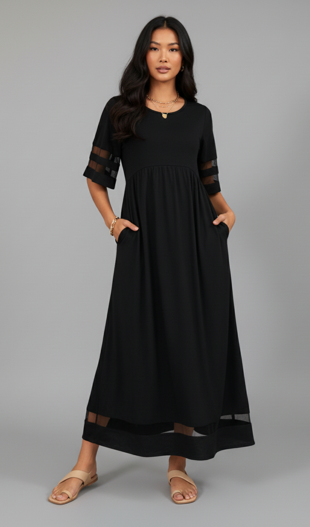 Elegant Round-Neck Half-Sleeve Dress