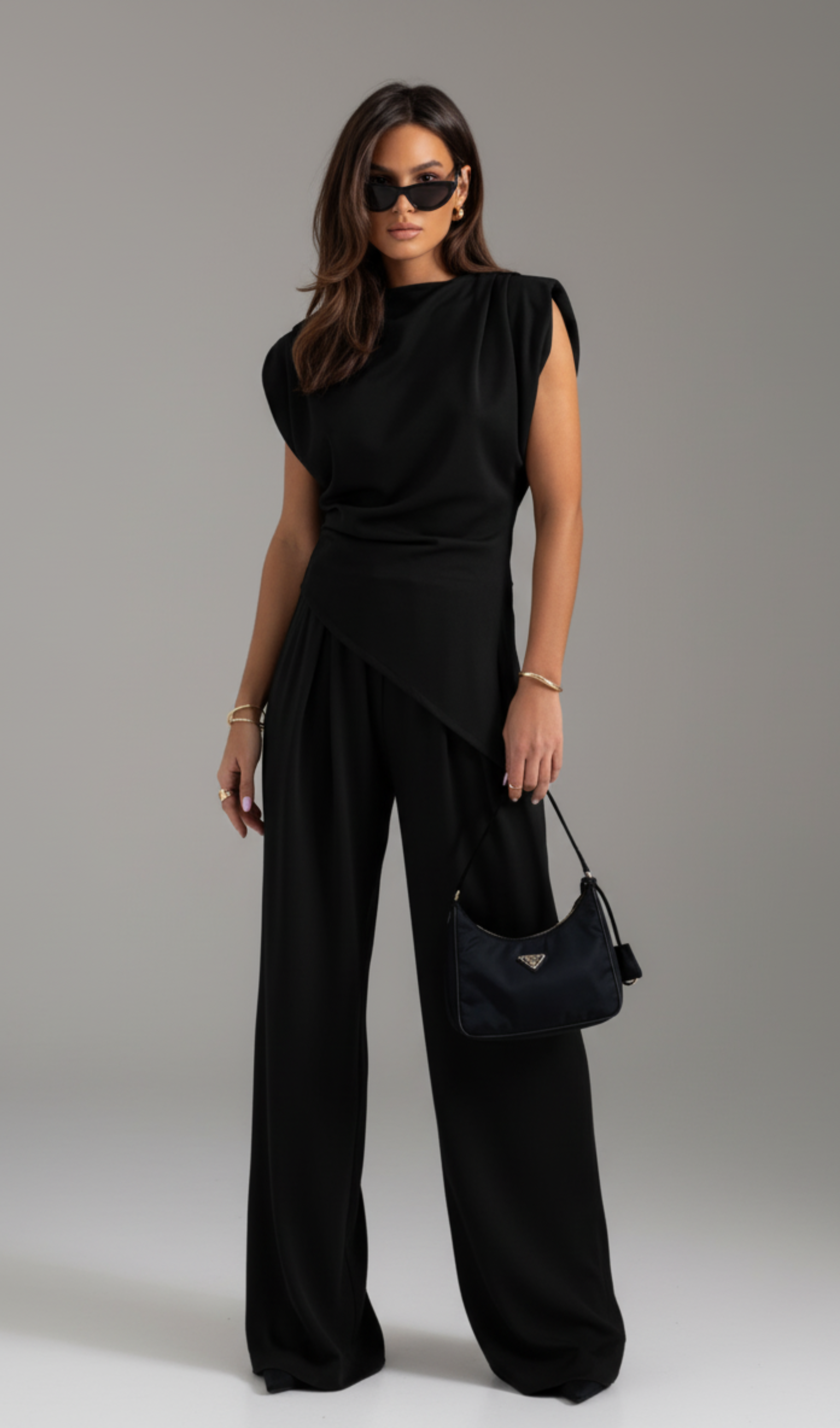 Slit Top & Wide-Leg Pants Set