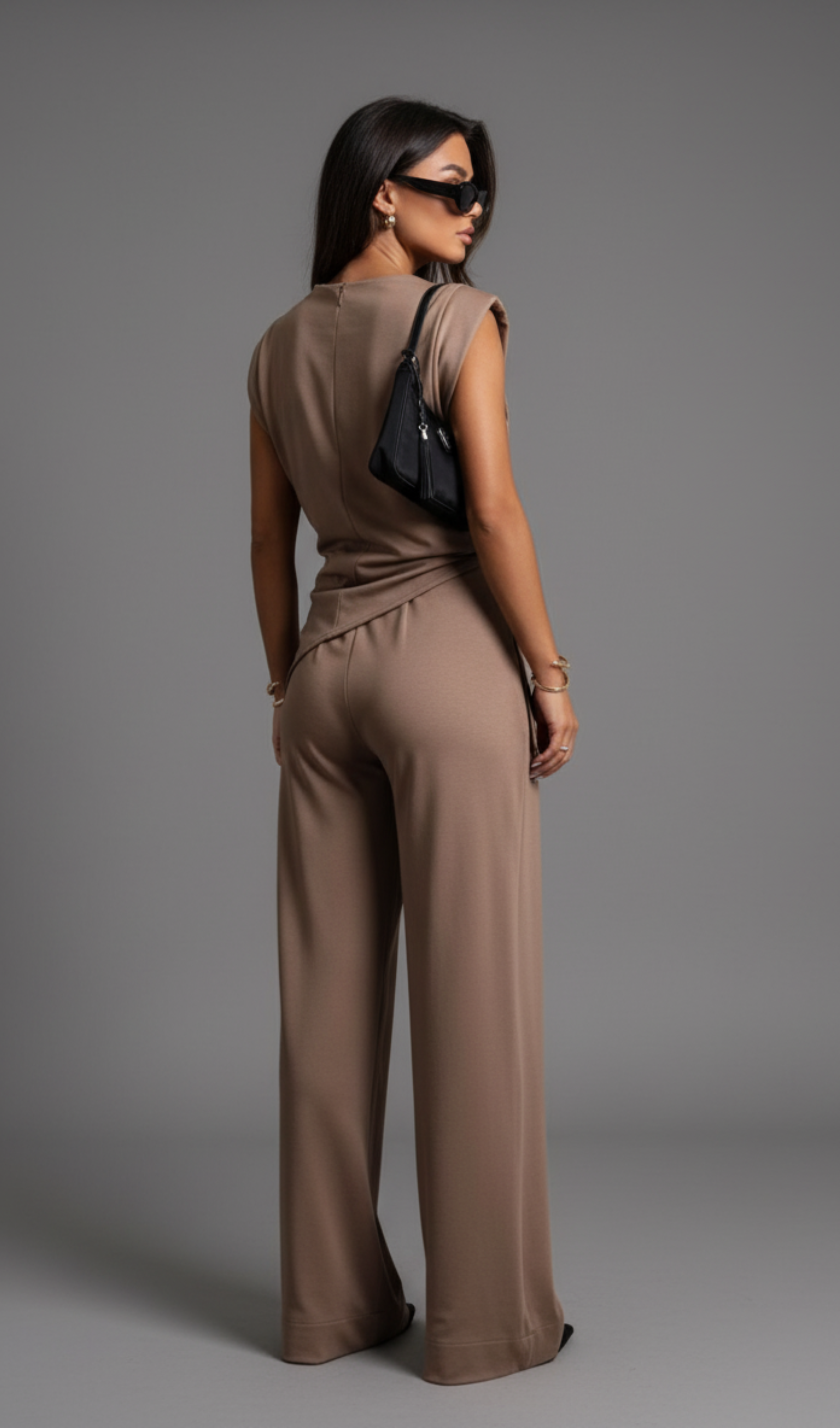 Slit Top & Wide-Leg Pants Set