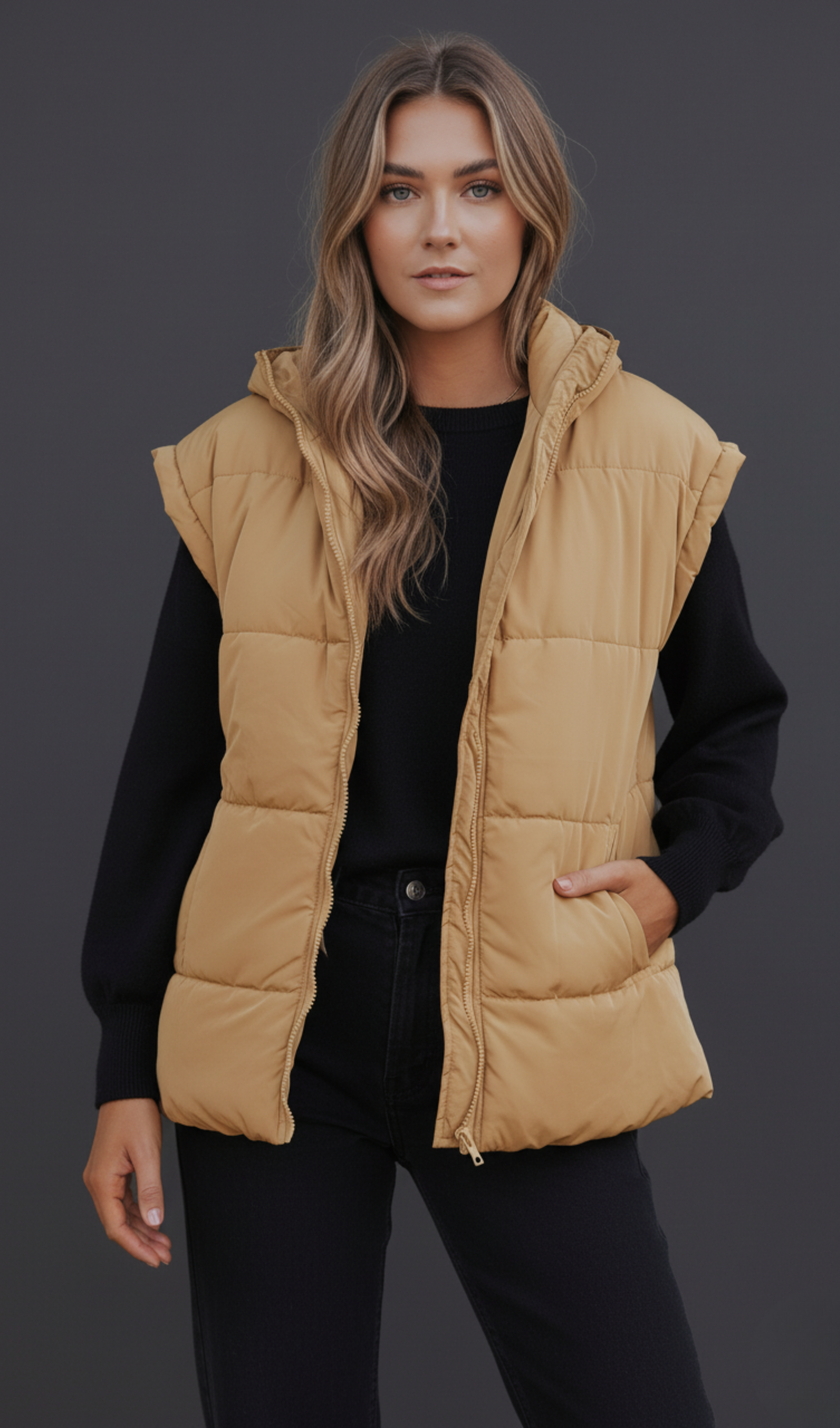Zip Up Vest Coat with Pockets