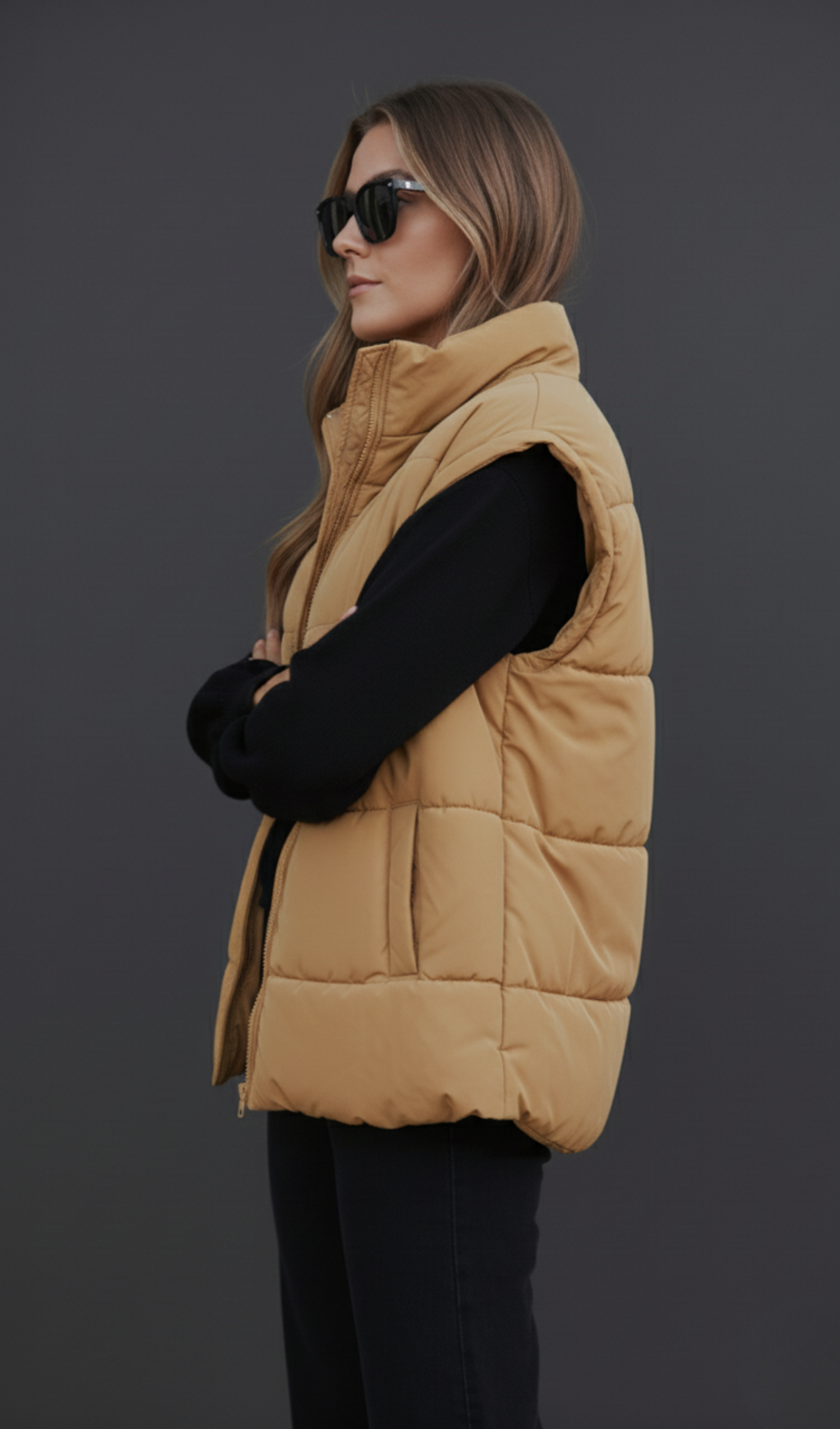 Zip Up Vest Coat with Pockets