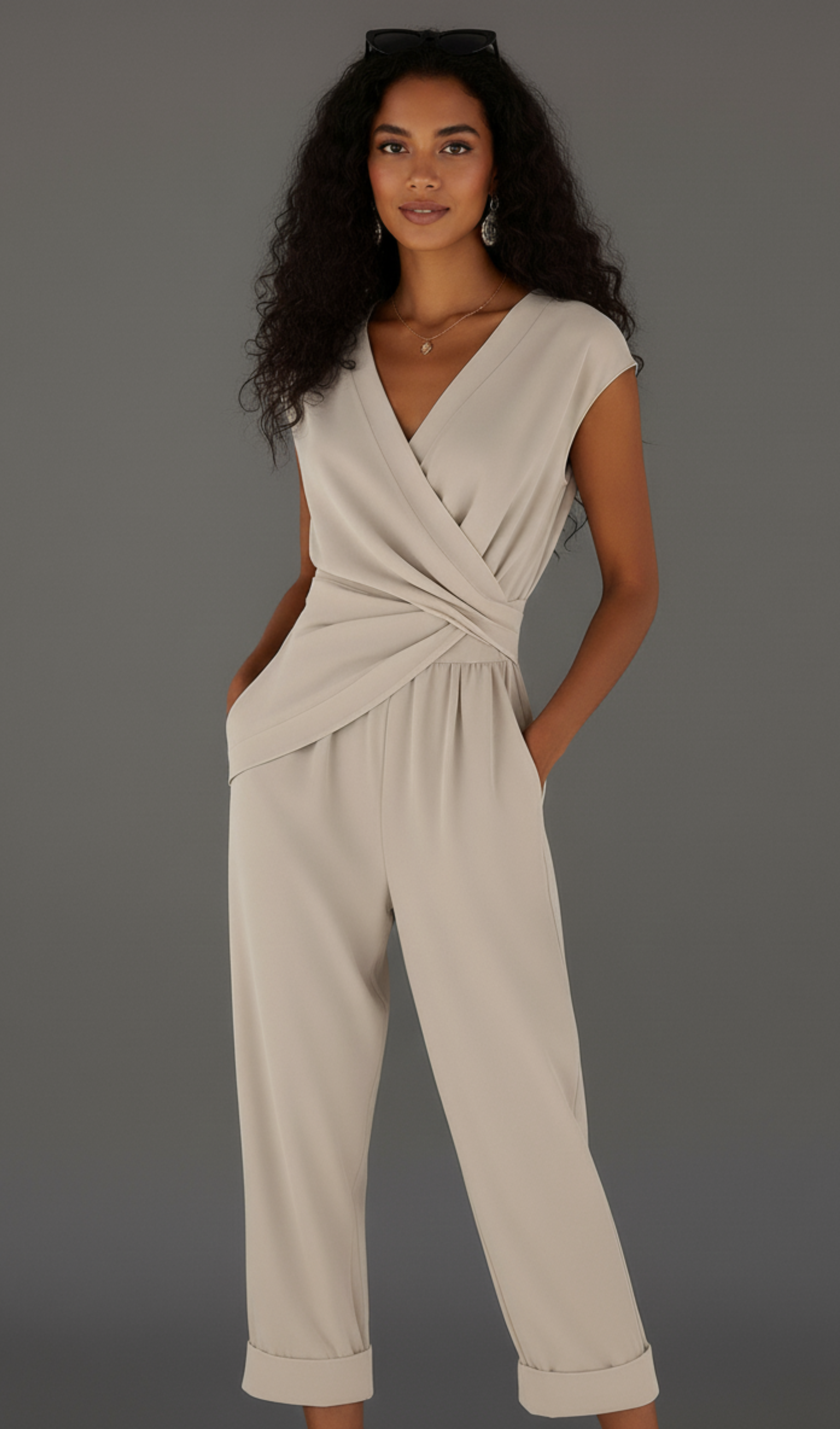 Elegant Surplice Short-Sleeve Top & Pants Set