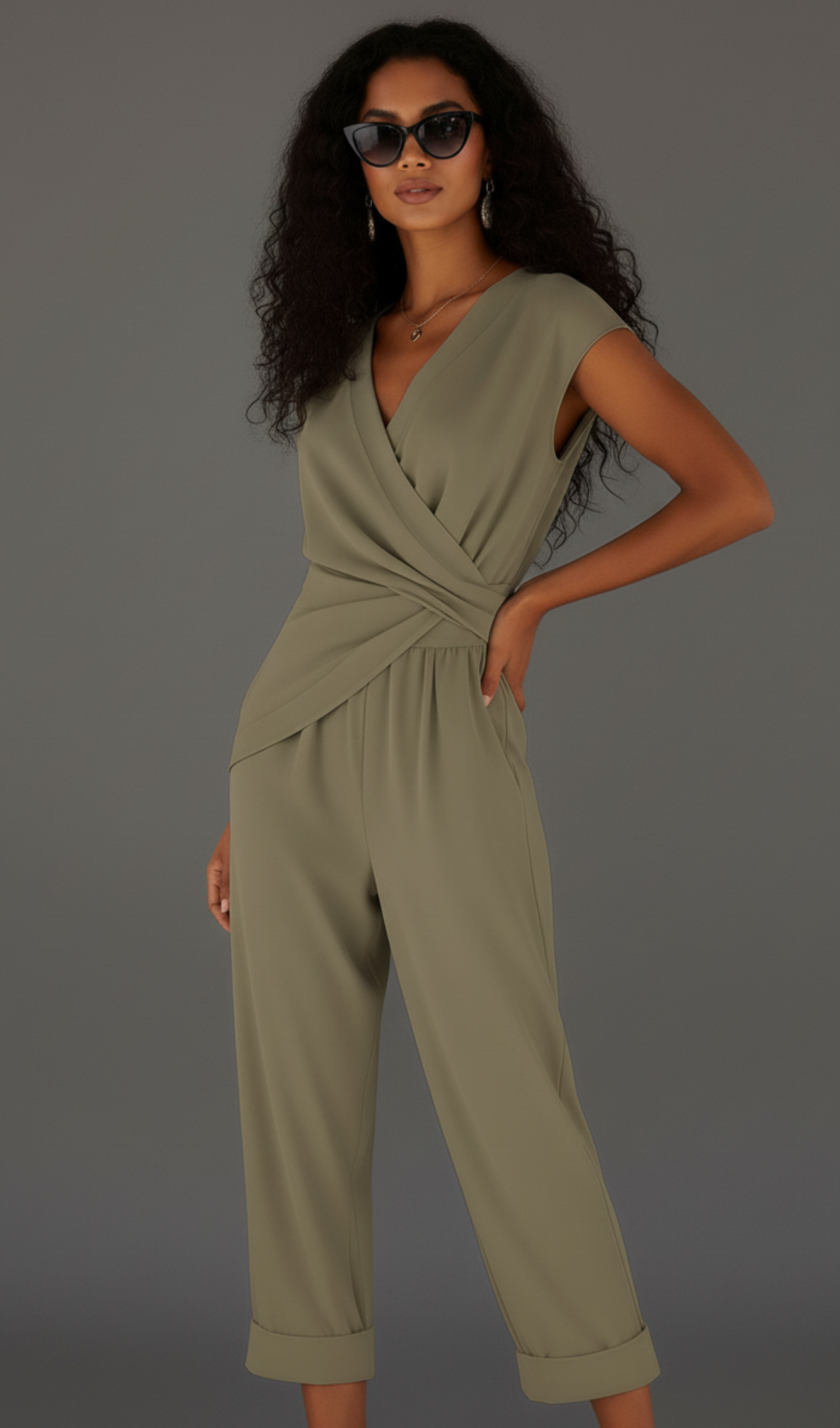 Elegant Surplice Short-Sleeve Top & Pants Set