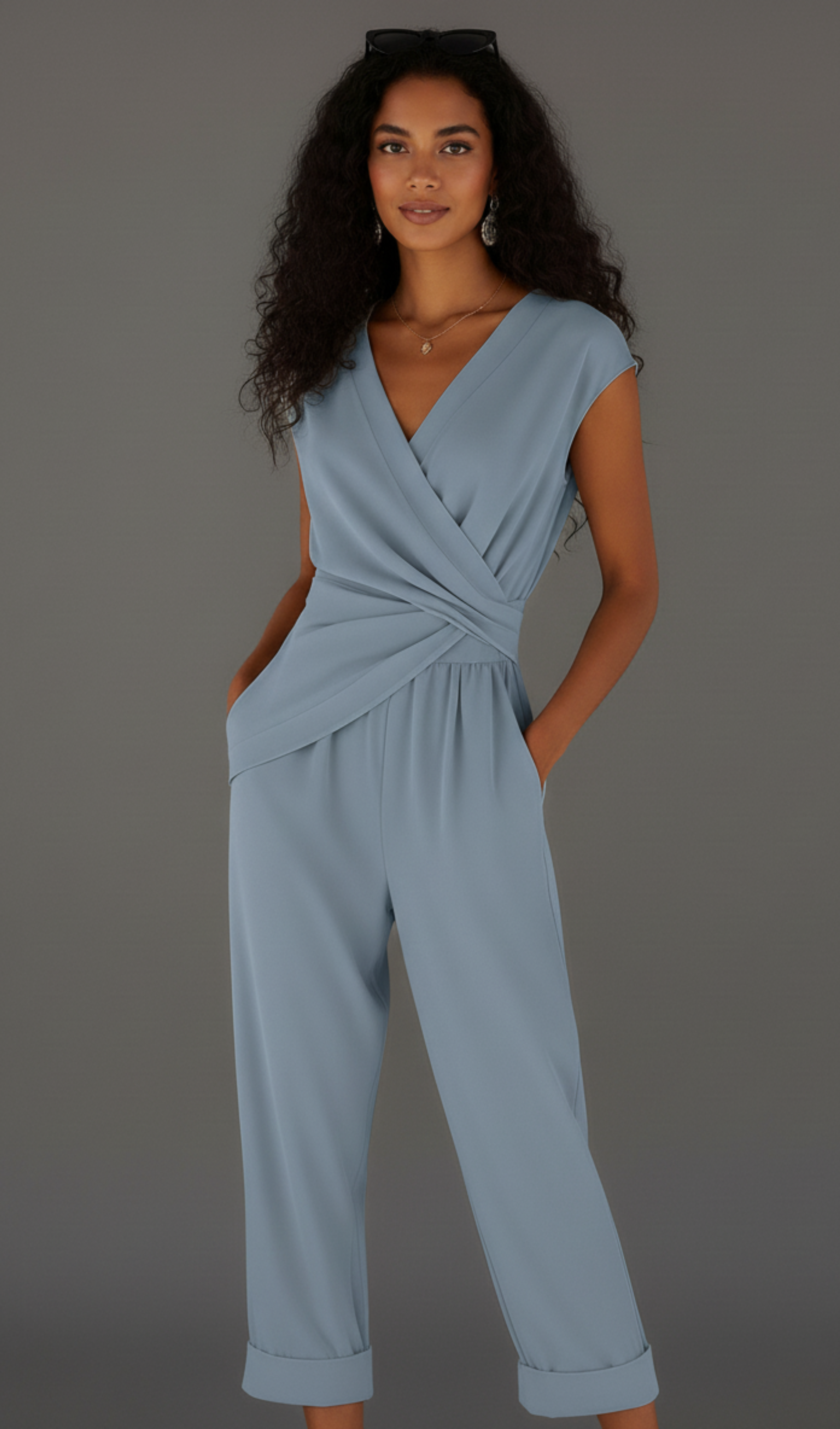 Elegant Surplice Short-Sleeve Top & Pants Set