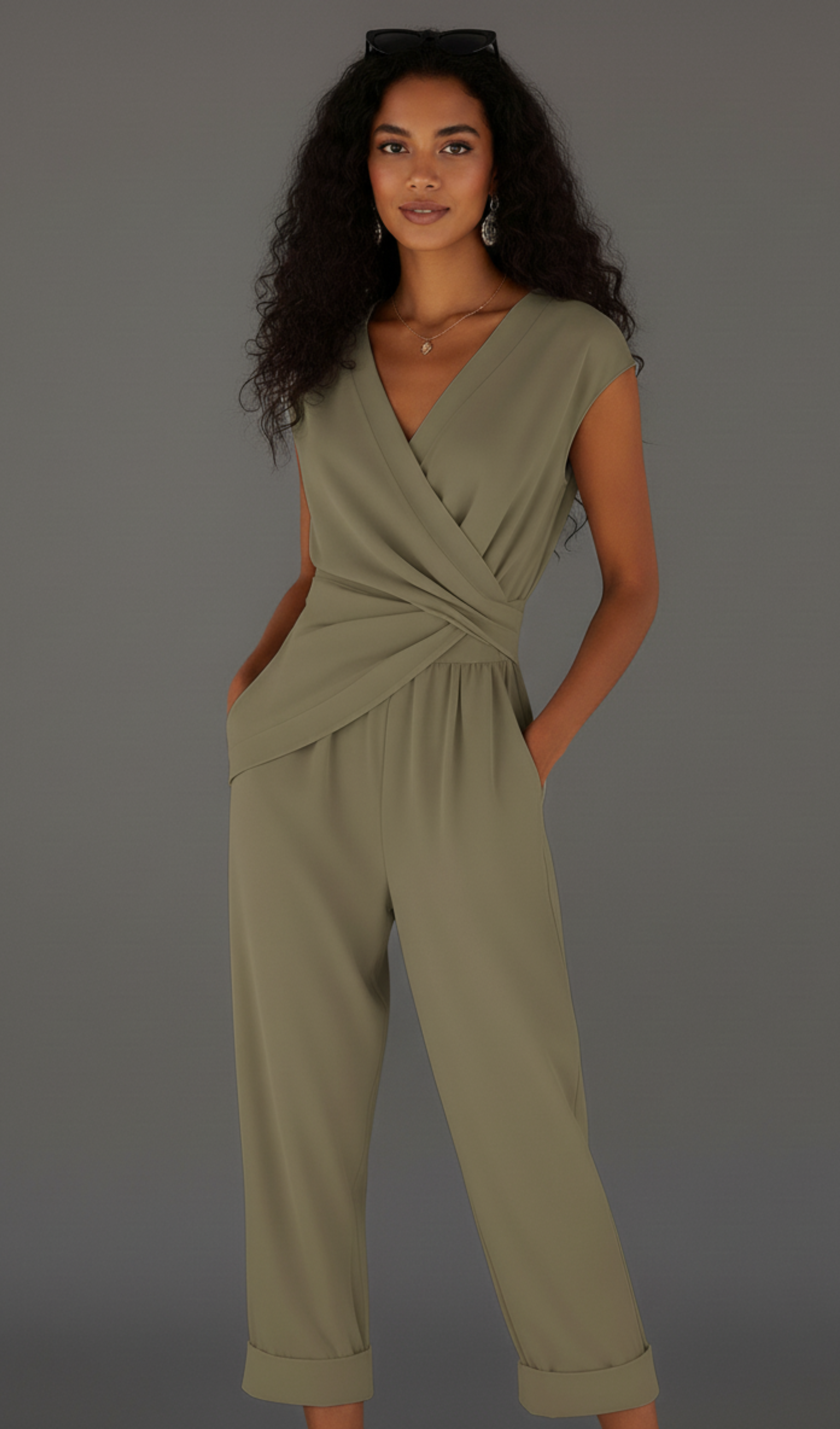 Elegant Surplice Short-Sleeve Top & Pants Set