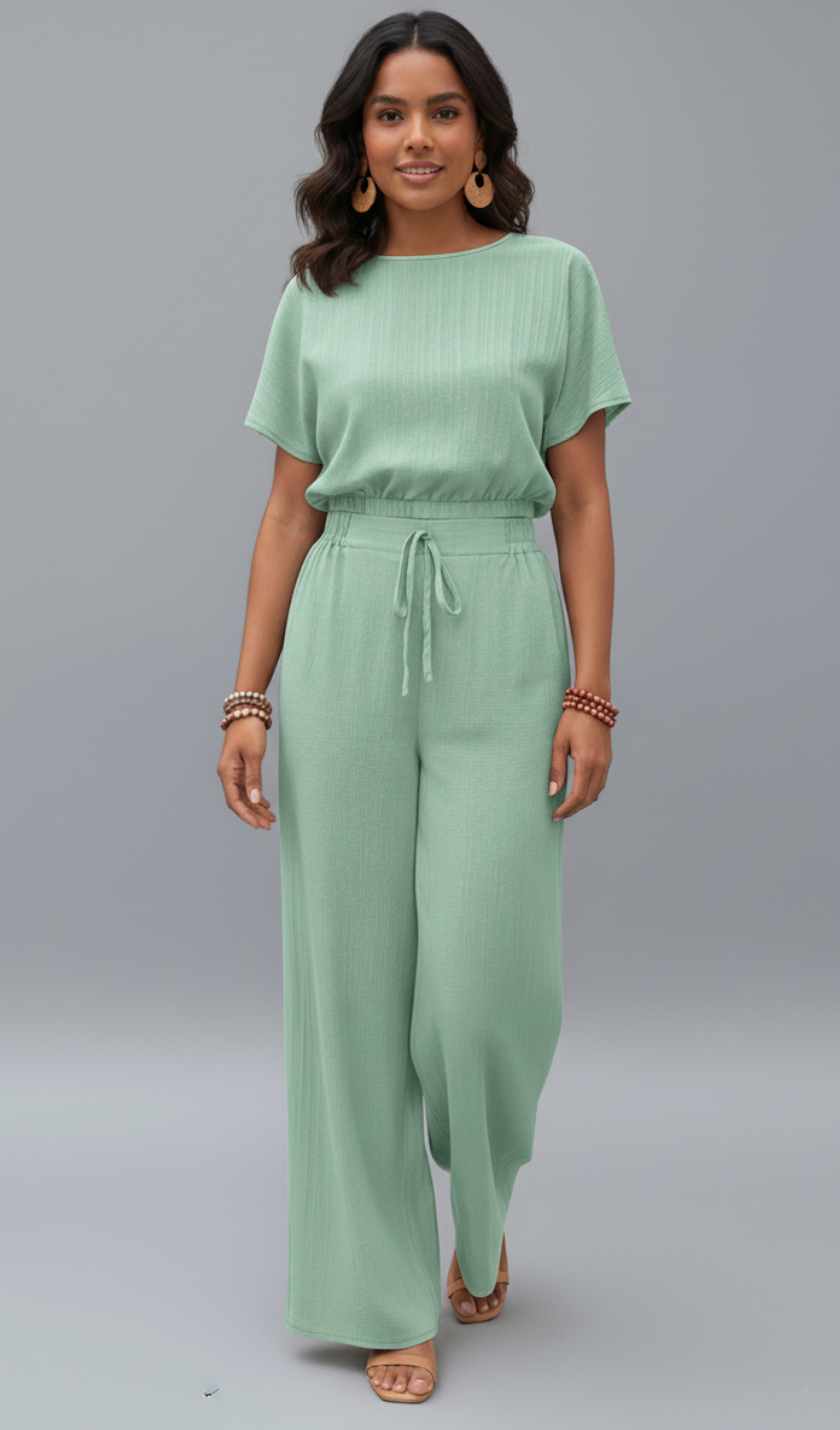 Modern round neck blouse and pants set