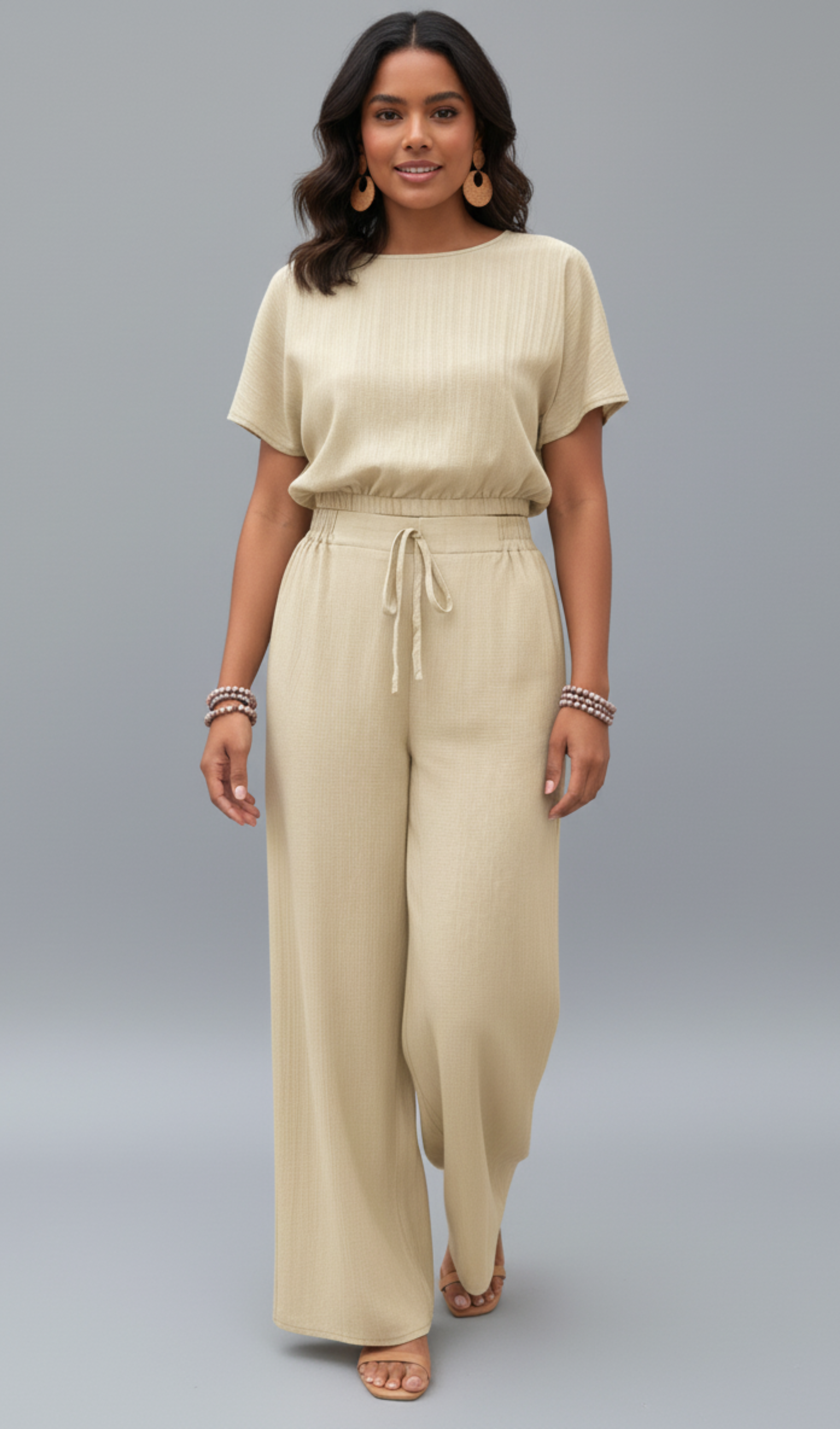 Modern round neck blouse and pants set