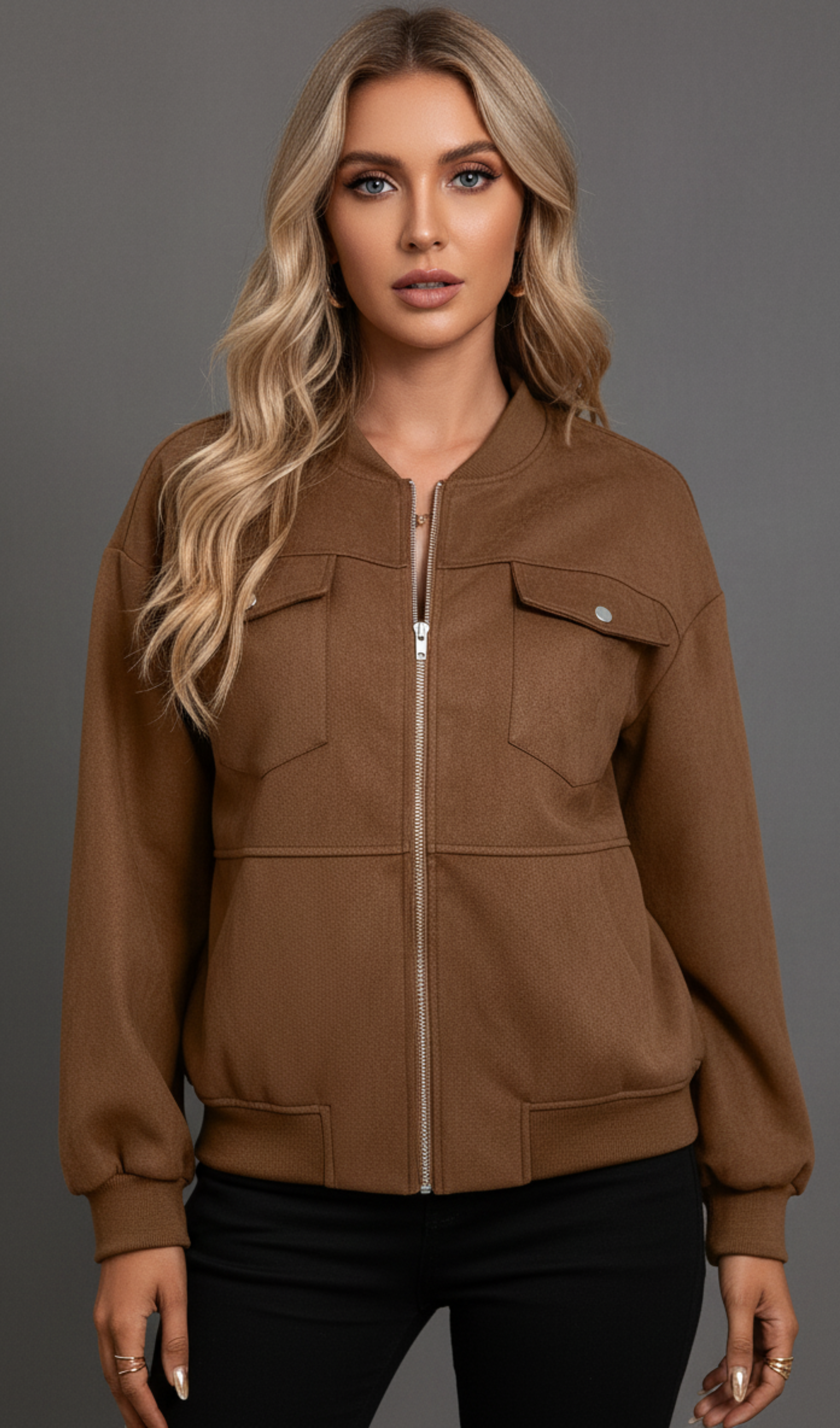 Zip Up Dropped Shoulder Jacket