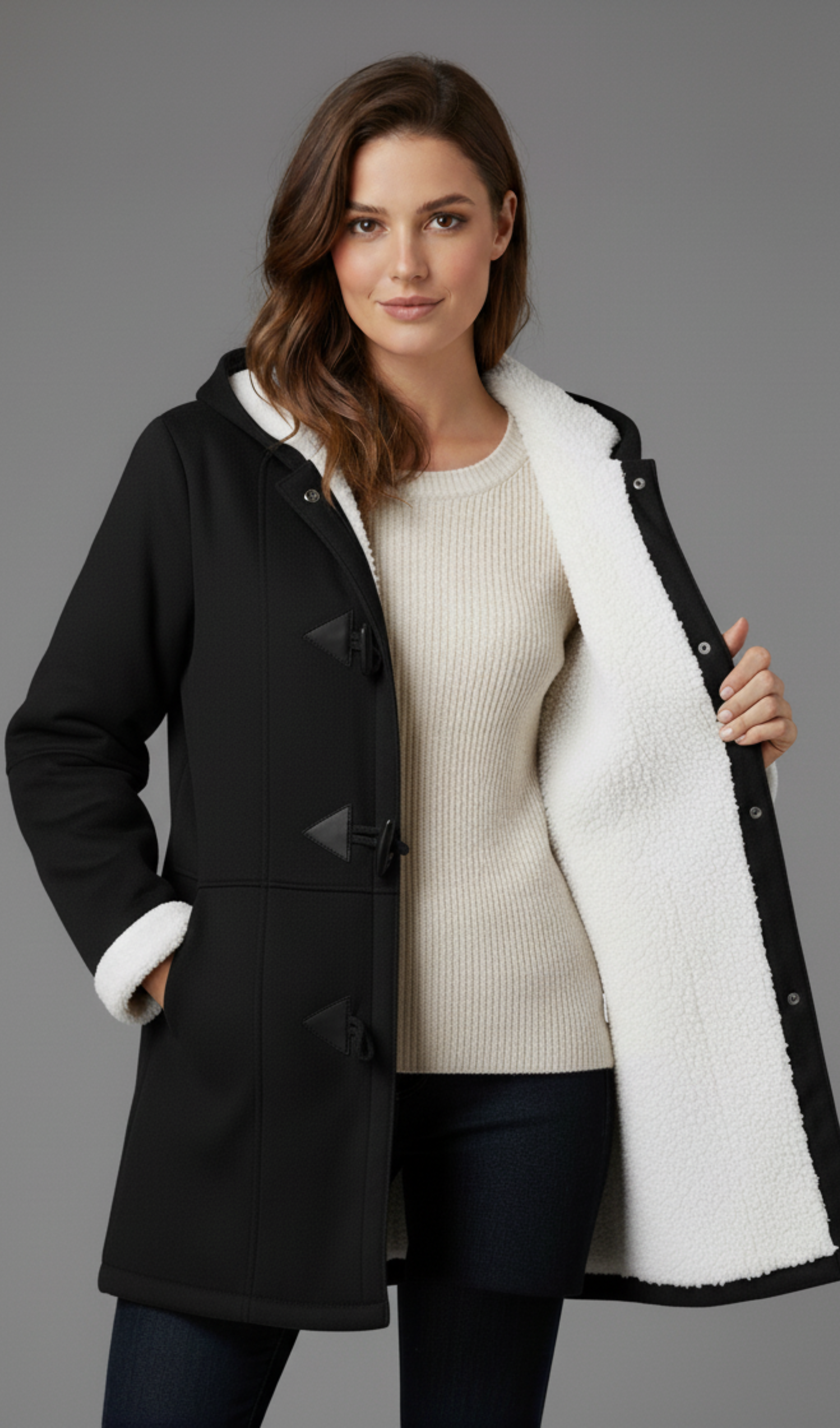 Chic Long Hooded Shearling Coat