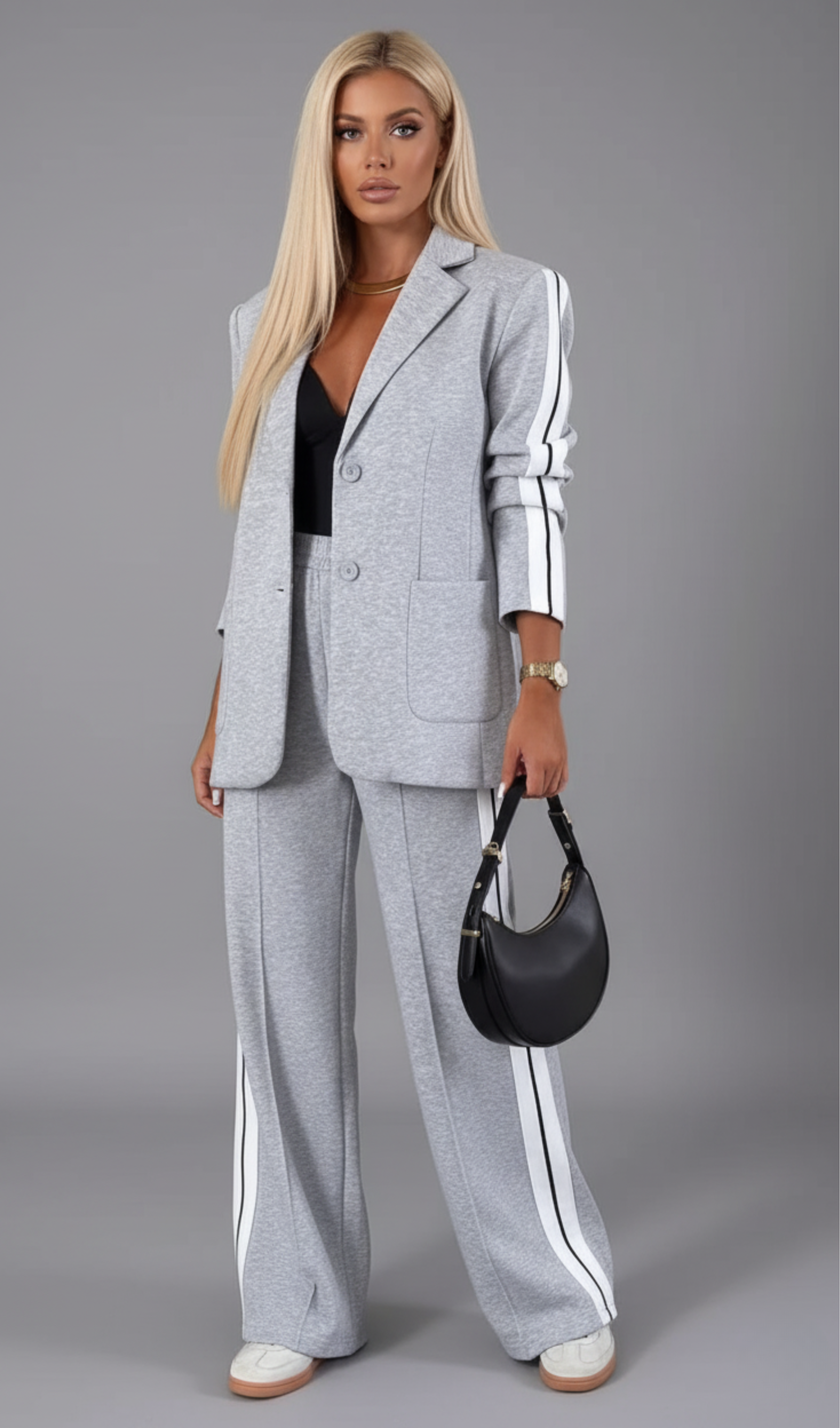 Timeless Contrast Lapel Collar Ensemble