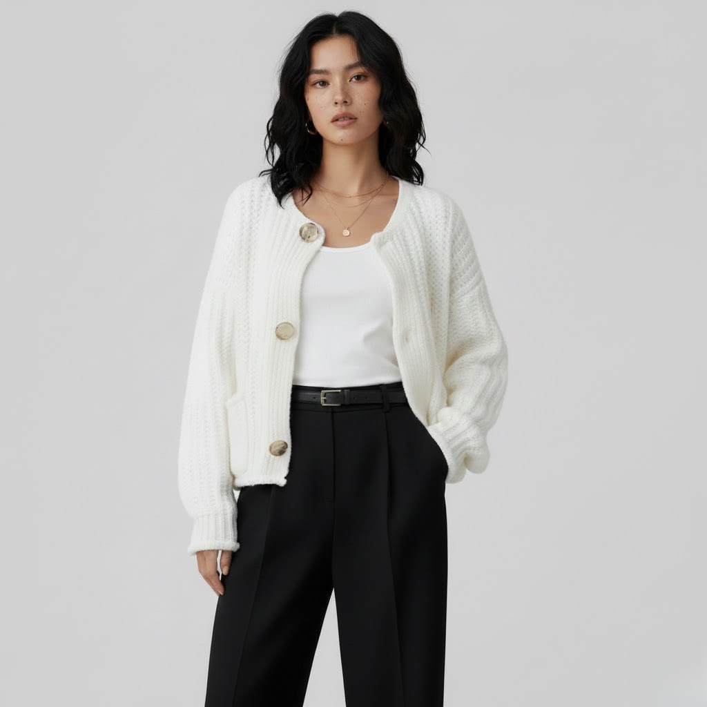 Button Up Dropped Shoulder Cardigan