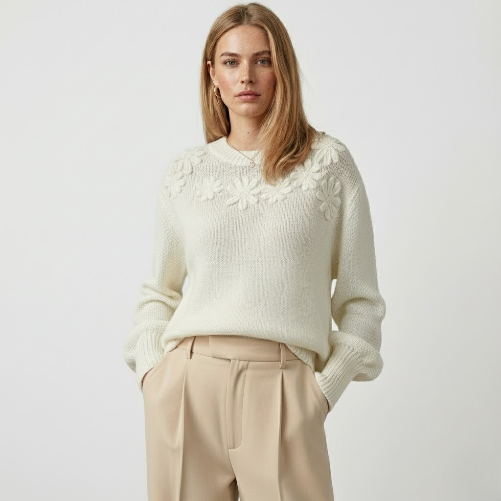 Puff Sleeve Floral Sweater