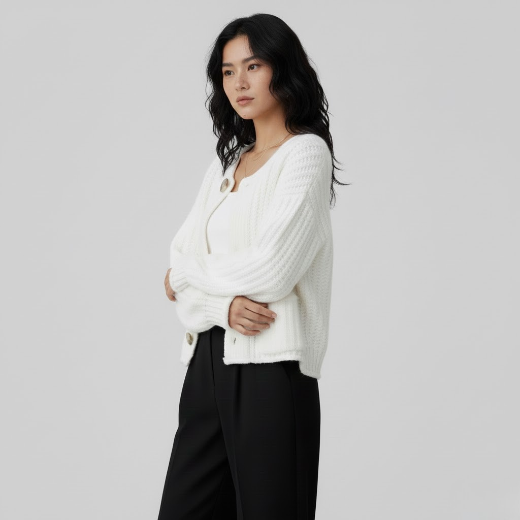 Button Up Dropped Shoulder Cardigan