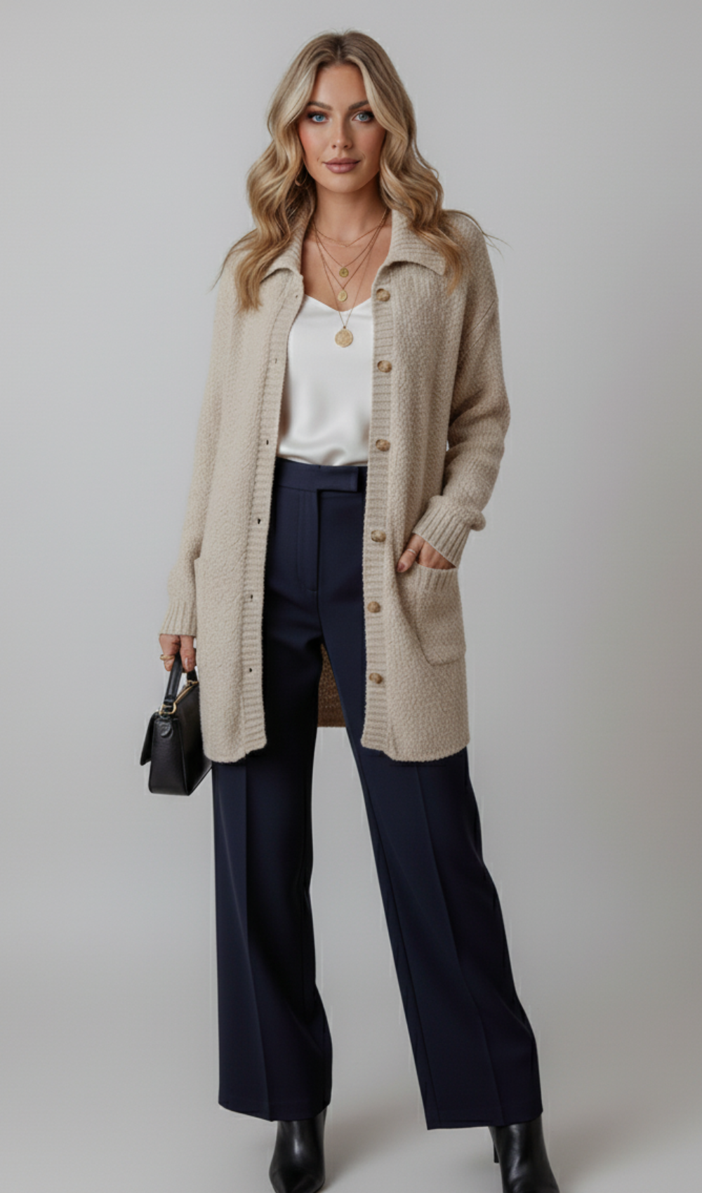 Button-Up Cardigan with Pockets