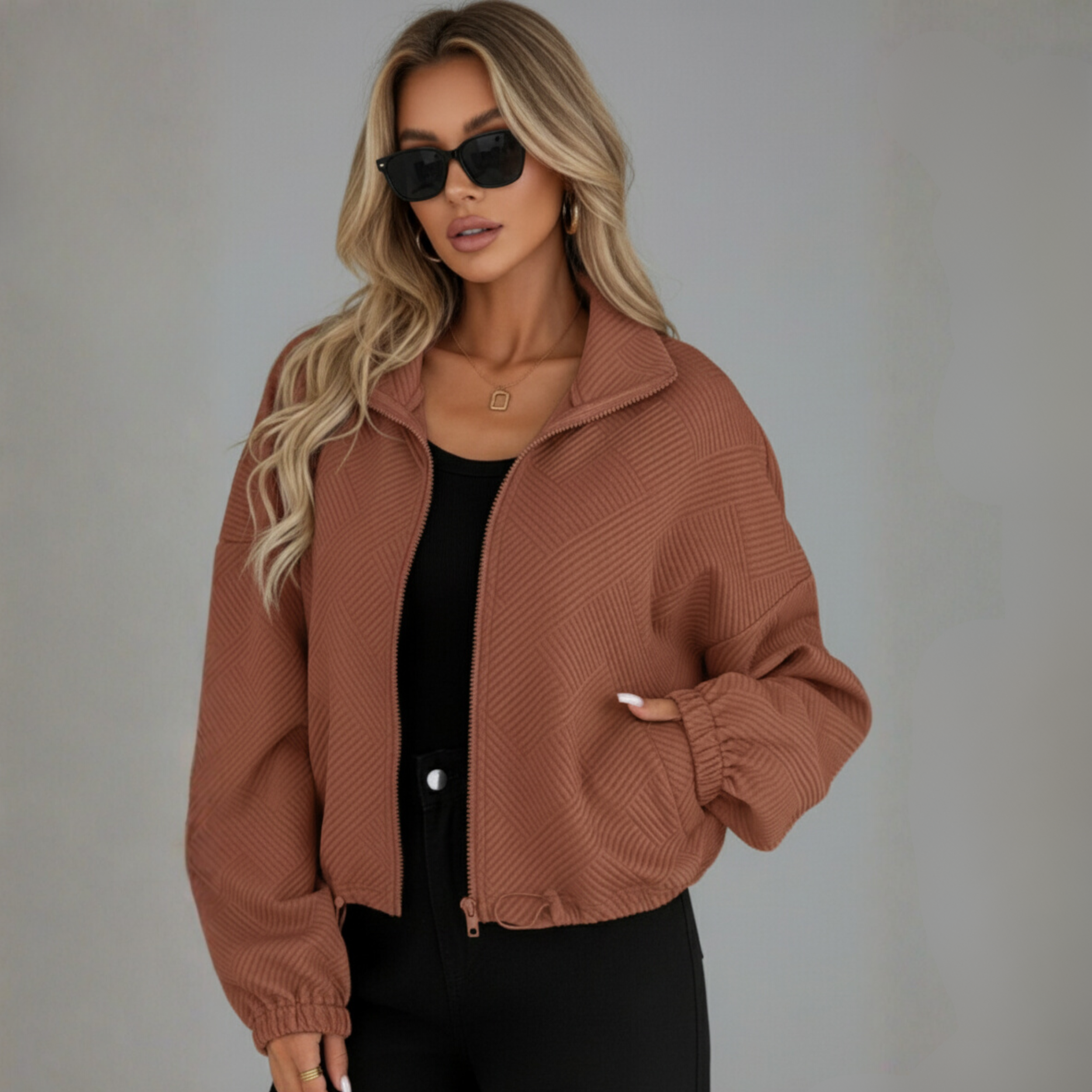 Long-sleeved textured coat