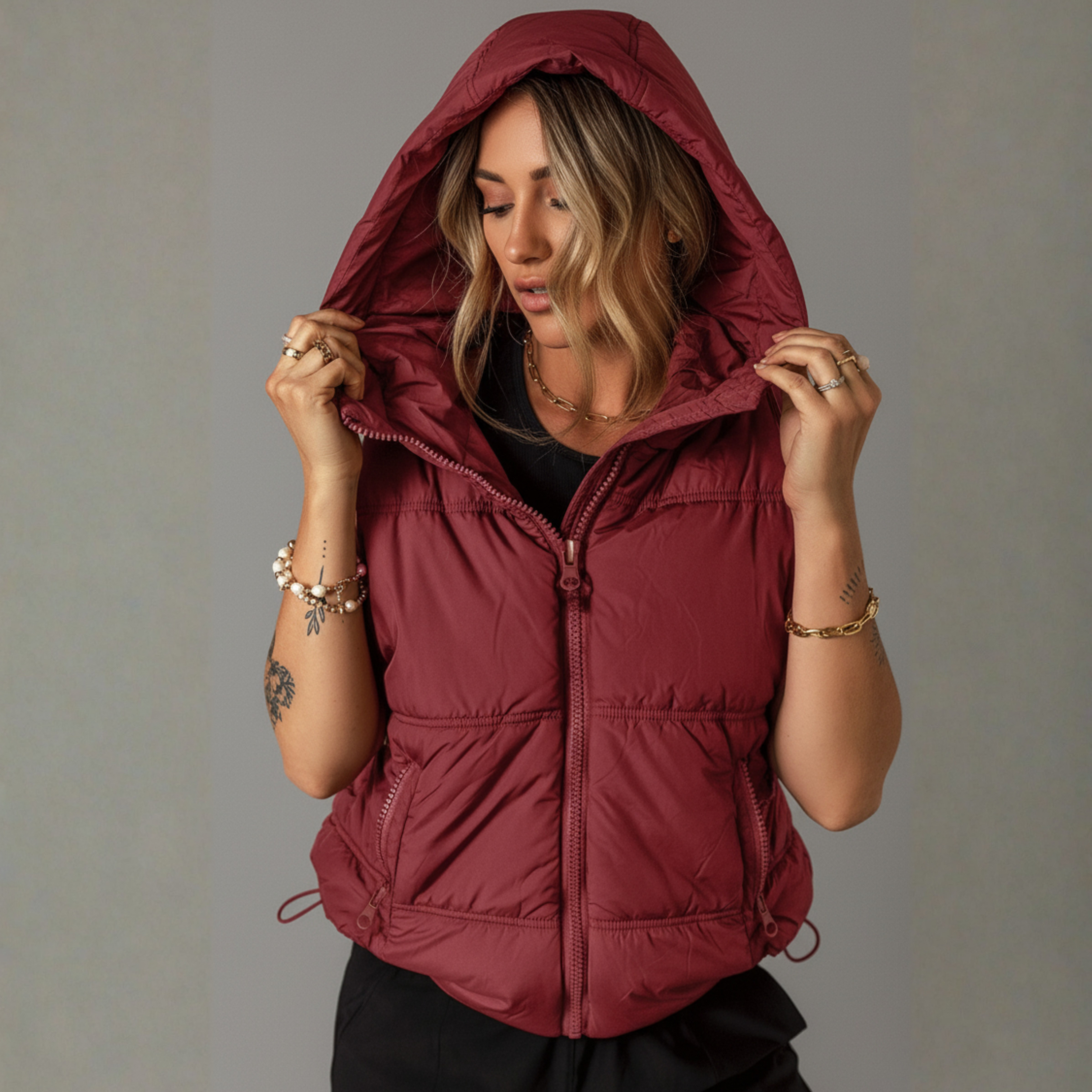 Hooded Drawstring Vest