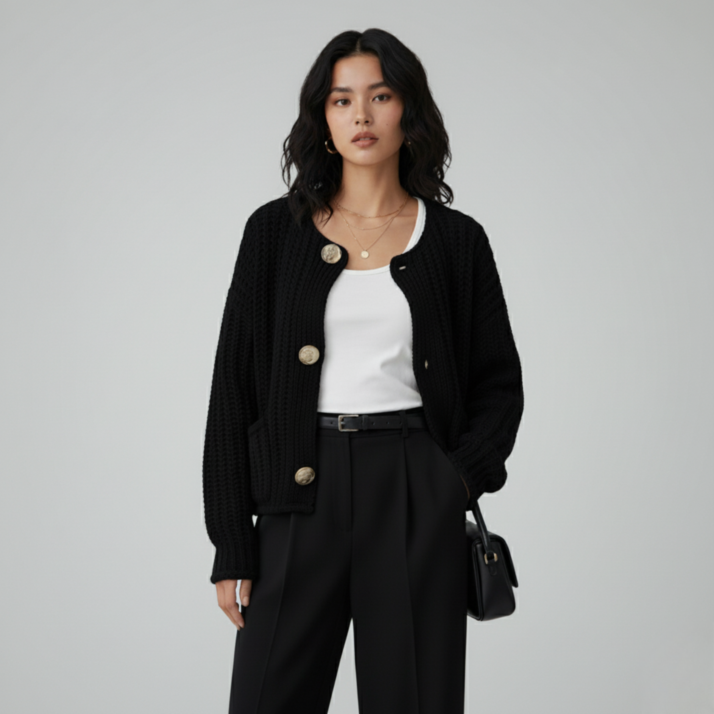 Button Up Dropped Shoulder Cardigan