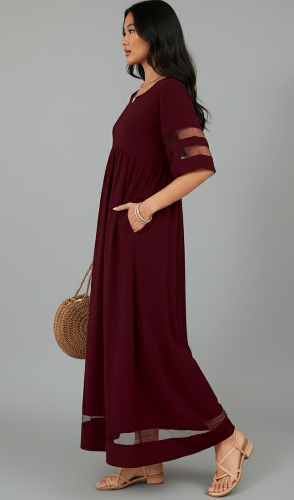 Elegant Round-Neck Half-Sleeve Dress