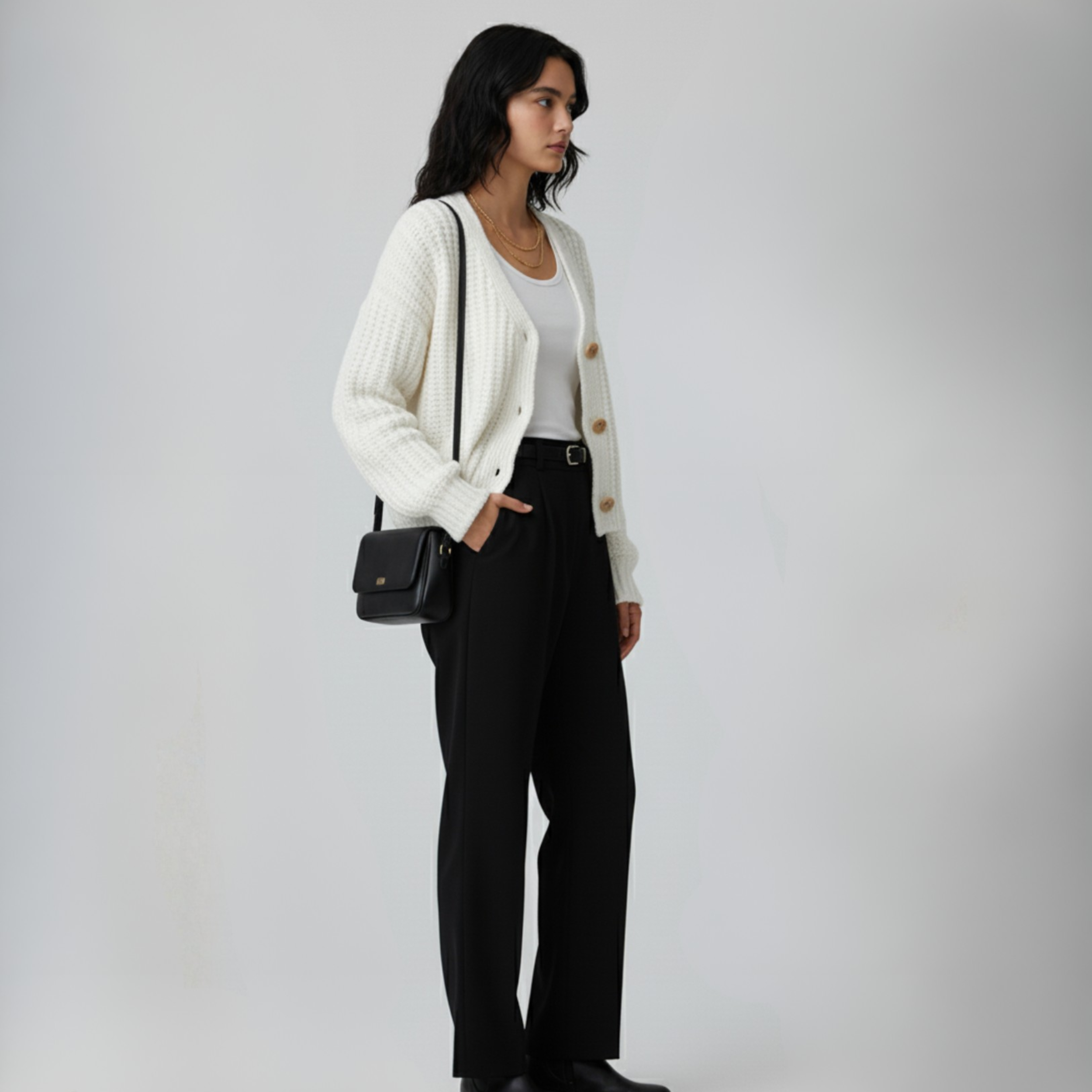 Button Up Dropped Shoulder Cardigan