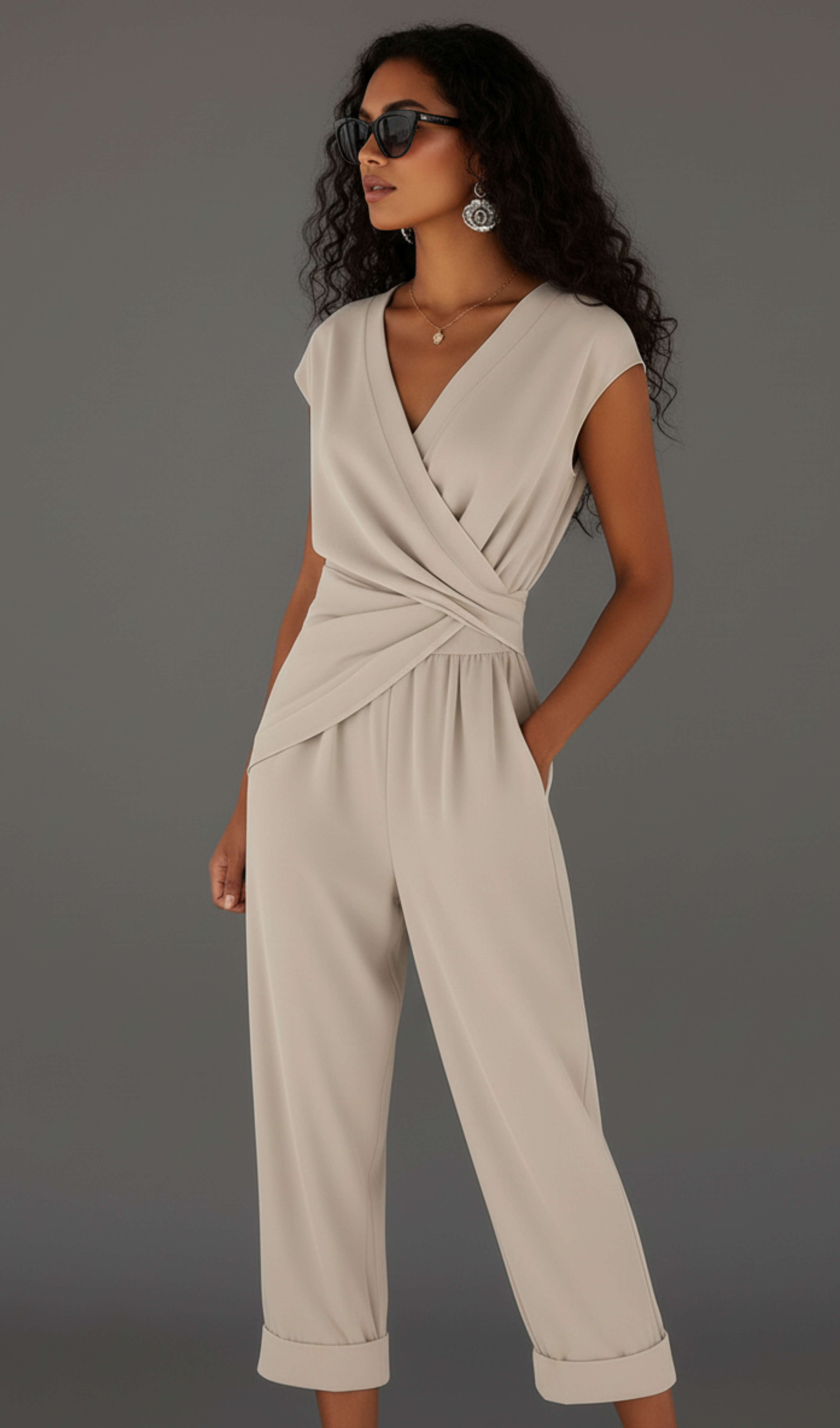 Elegant Surplice Short-Sleeve Top & Pants Set