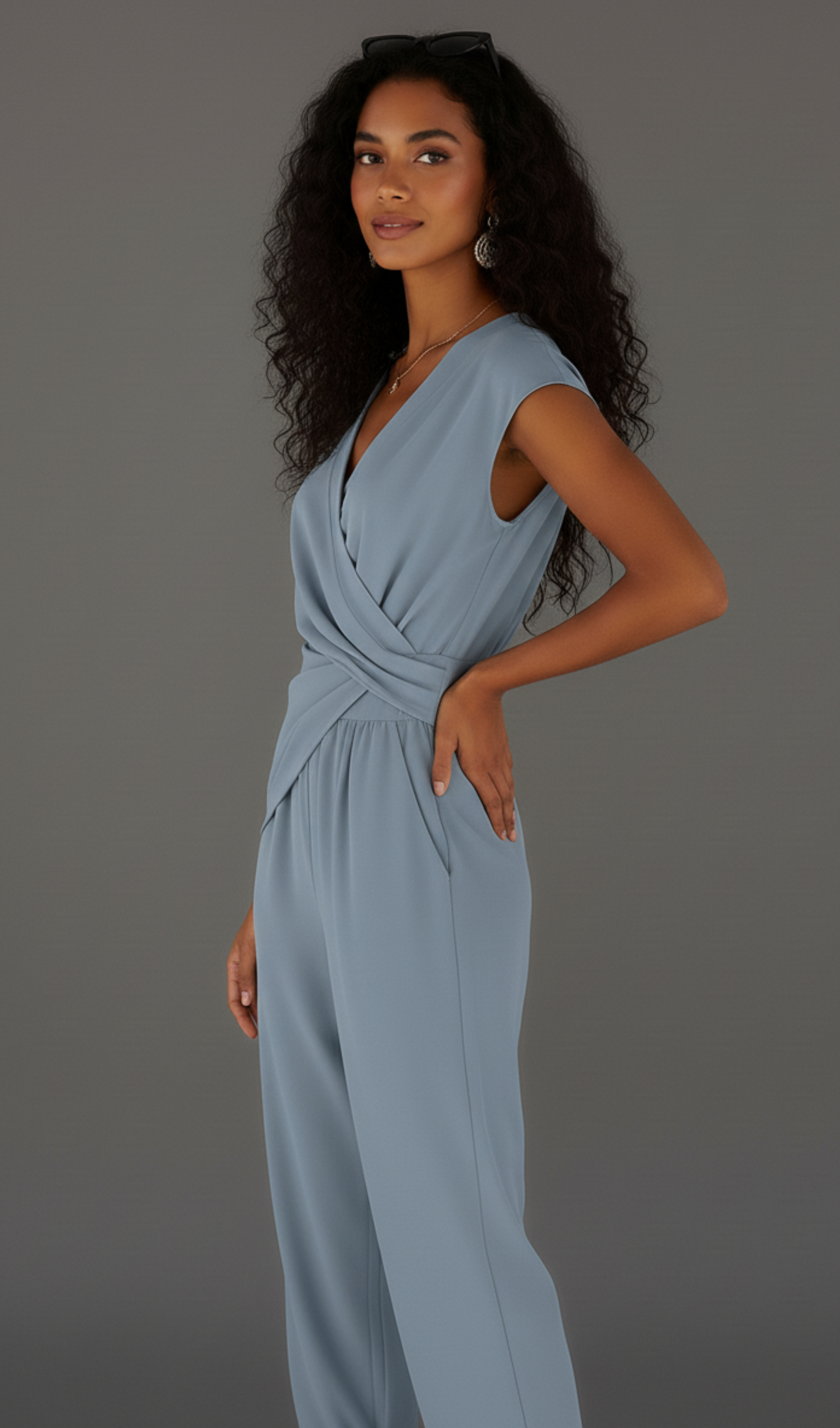 Elegant Surplice Short-Sleeve Top & Pants Set