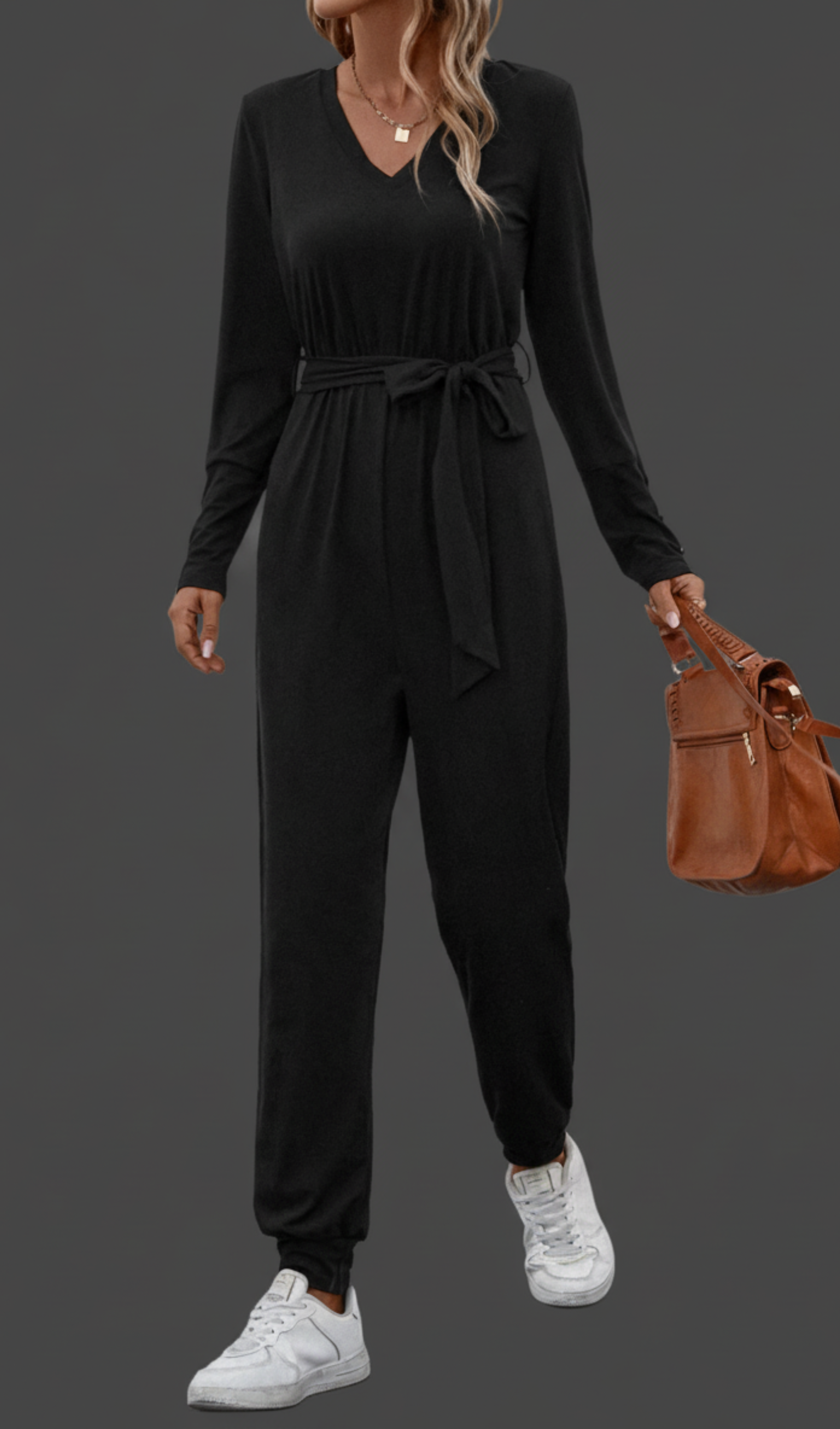 V-Neck Tie-Waist Jumpsuit