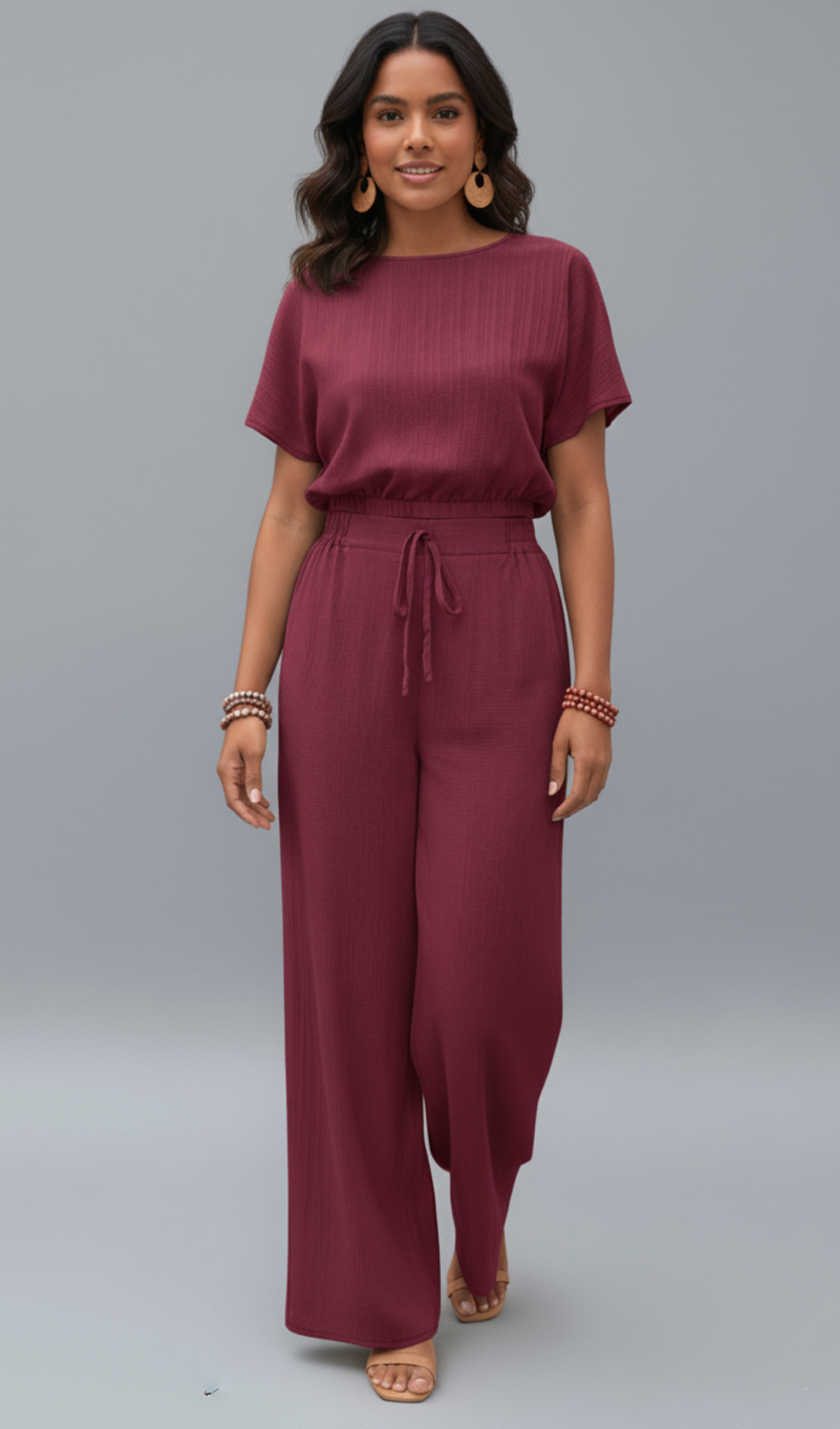 Modern round neck blouse and pants set