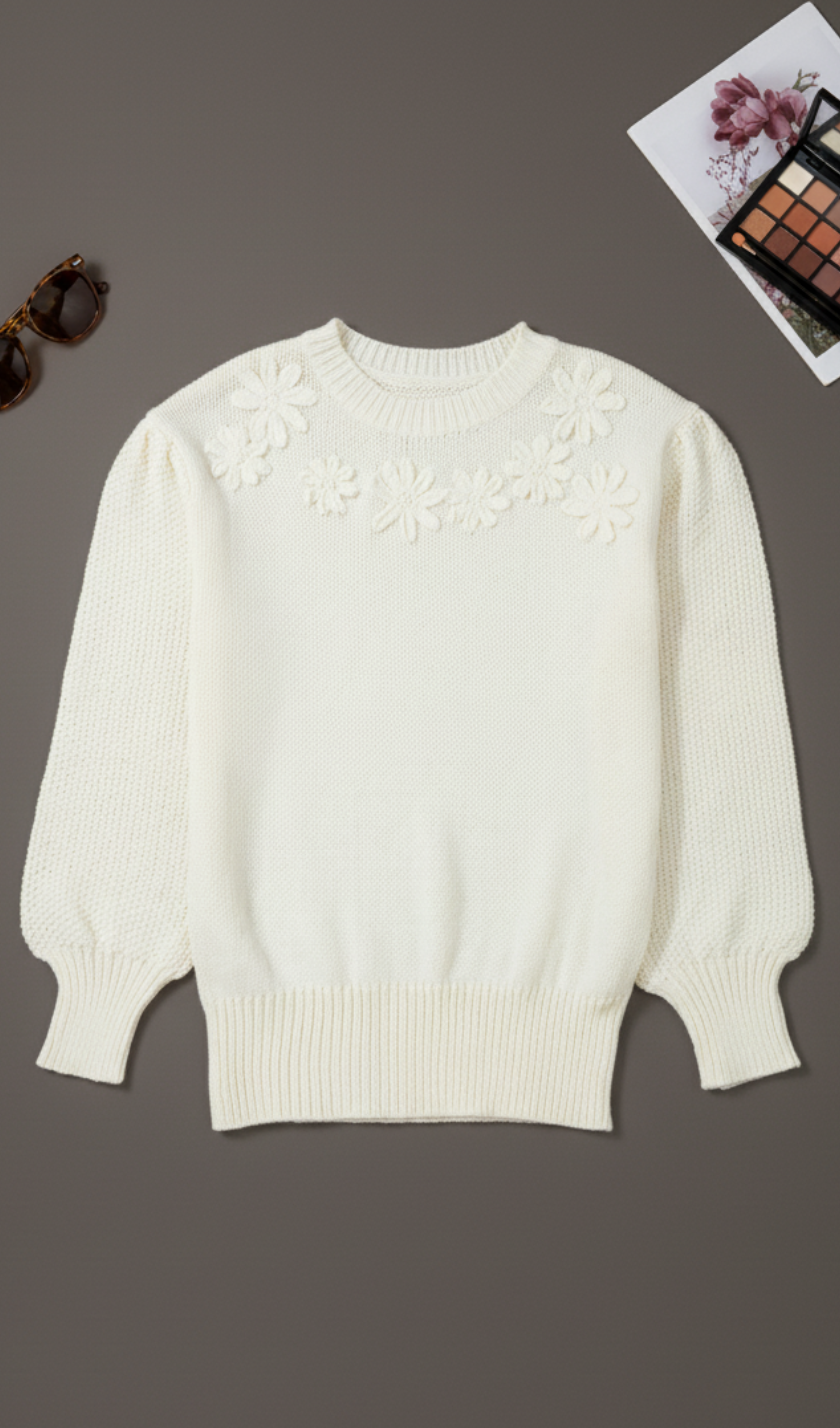 Puff Sleeve Floral Sweater