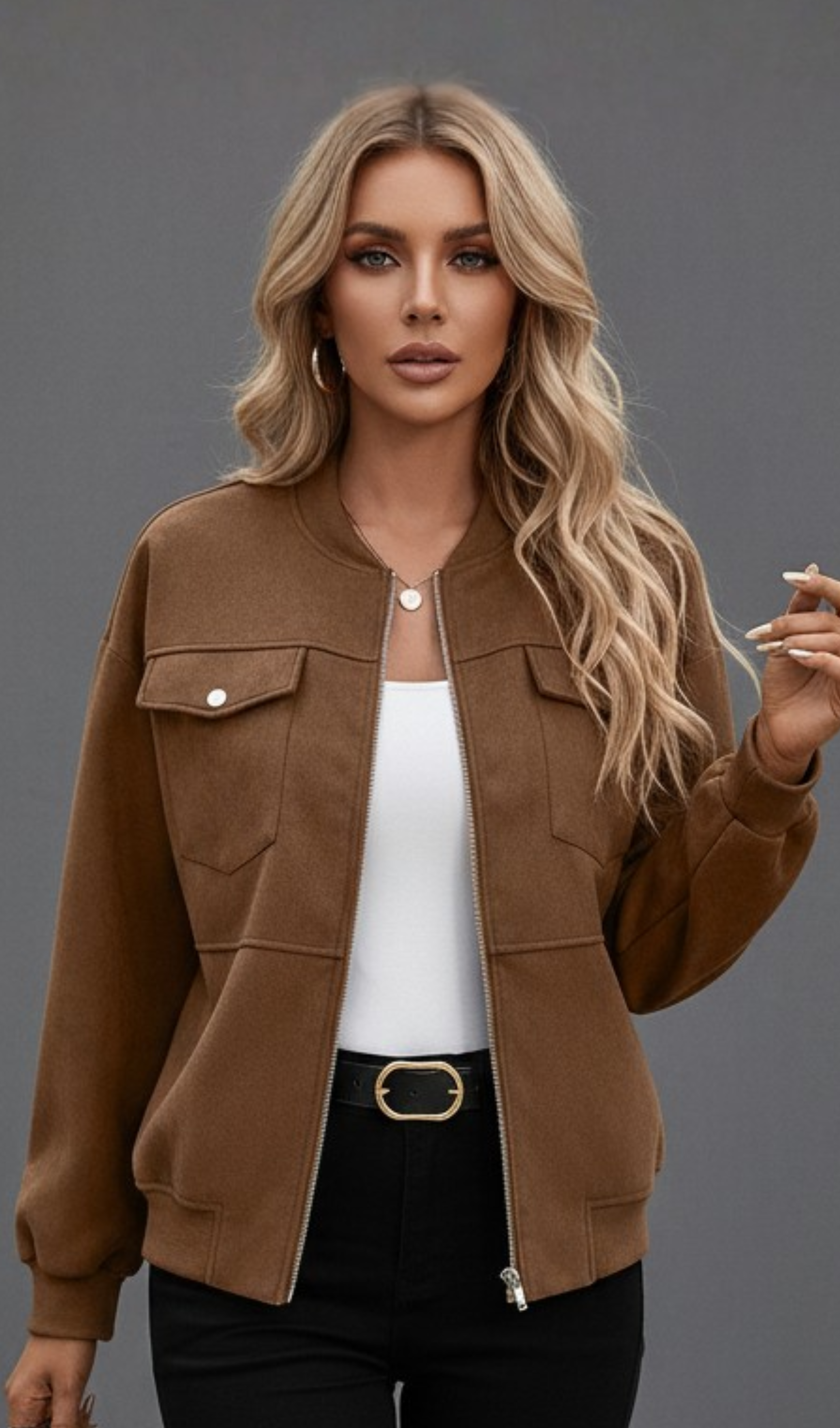 Zip Up Dropped Shoulder Jacket