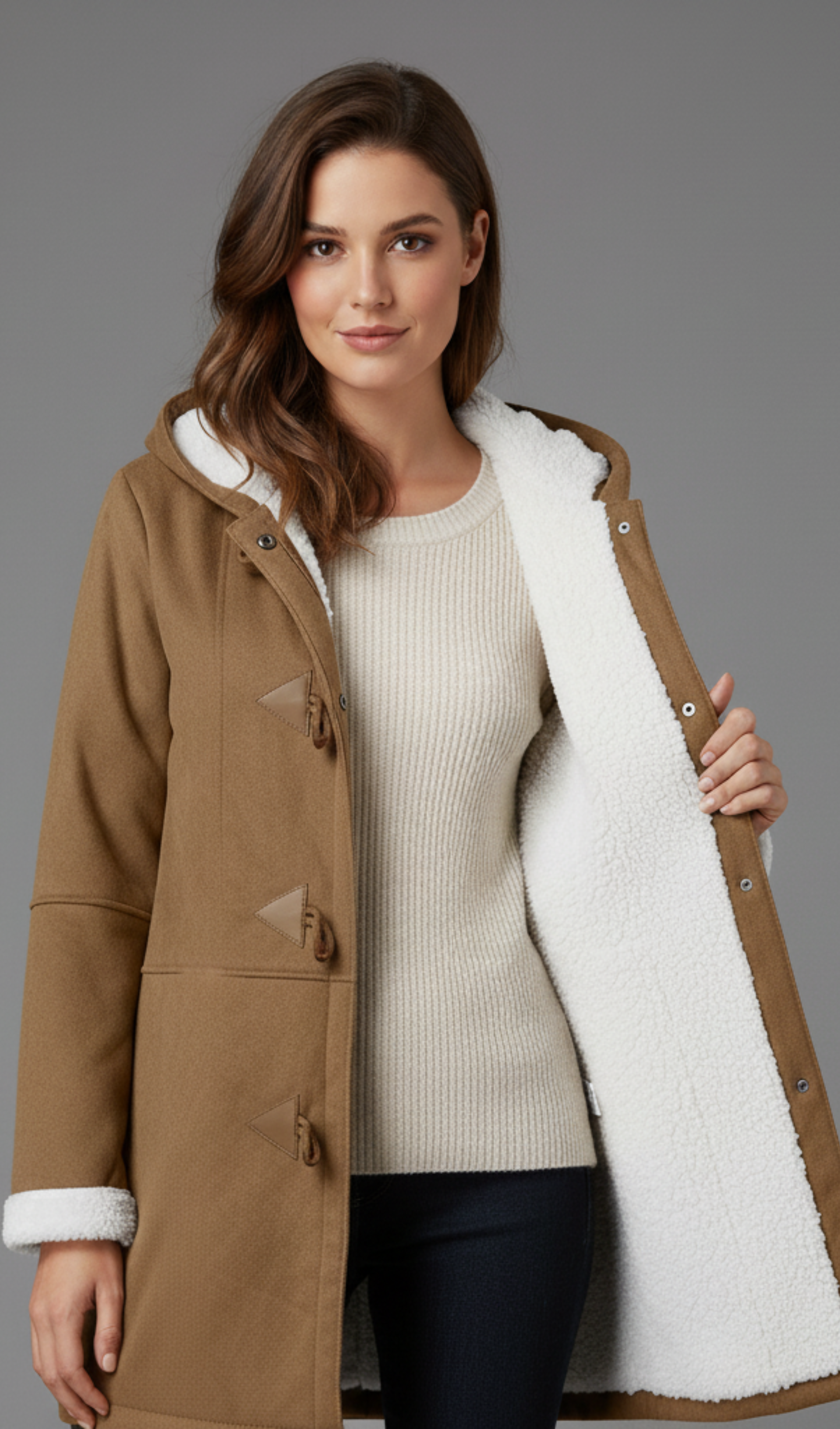 Chic Long Hooded Shearling Coat